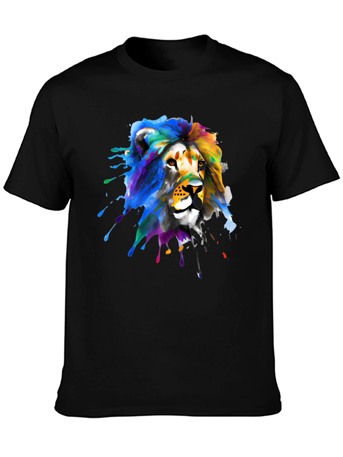 Black Lion Splatter Graphic Black T-Shirt view 3