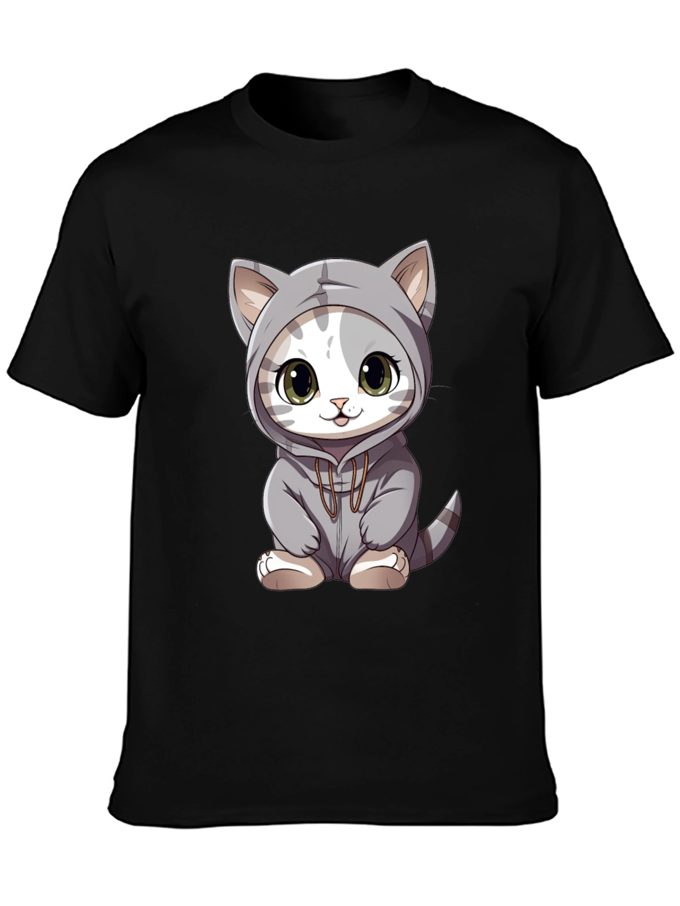 Black Cute Cat Hoodie T-Shirt view 3