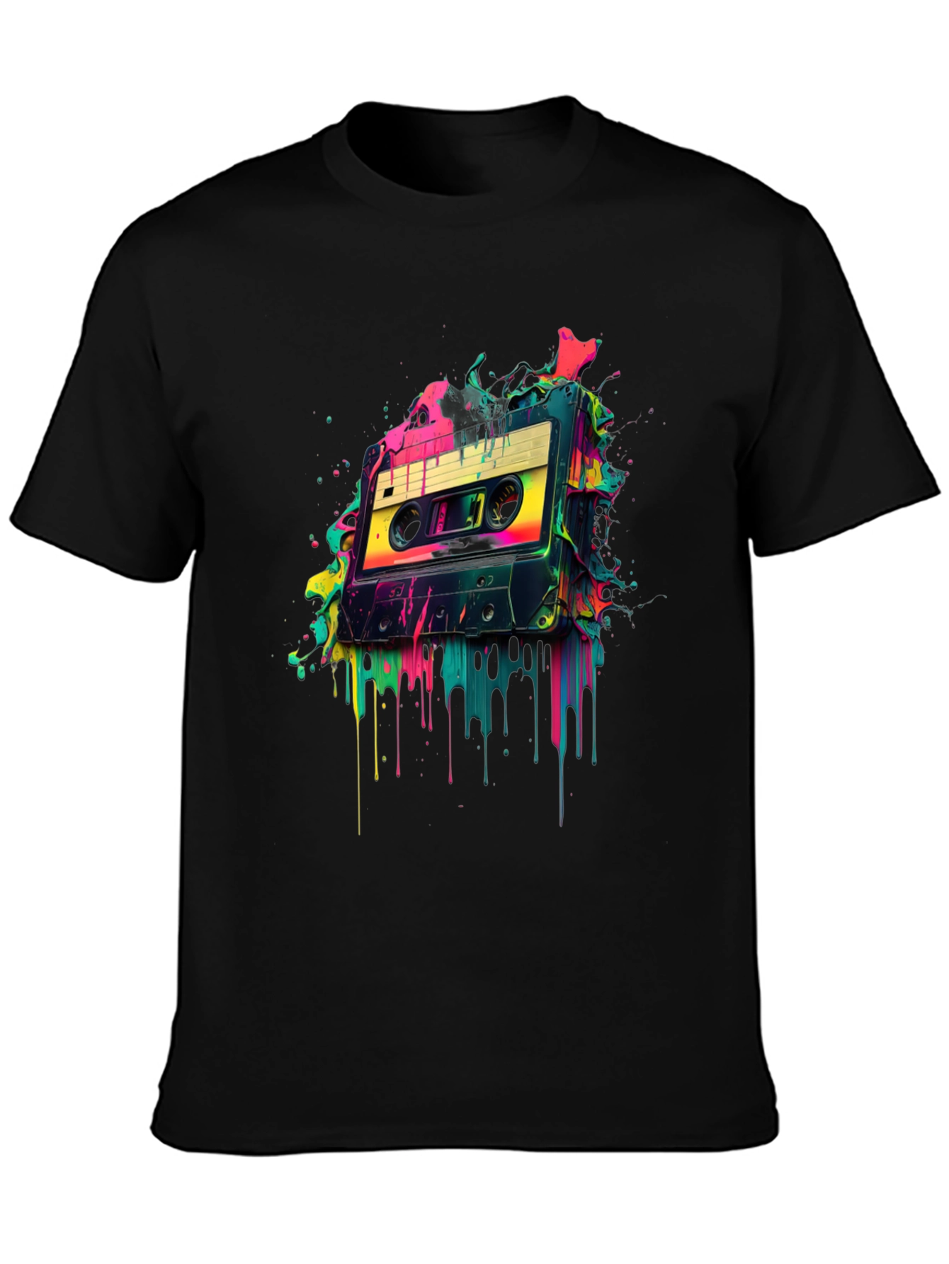 Black Retro Cassette Tape Graphic Tee - 80s Vibes view 3