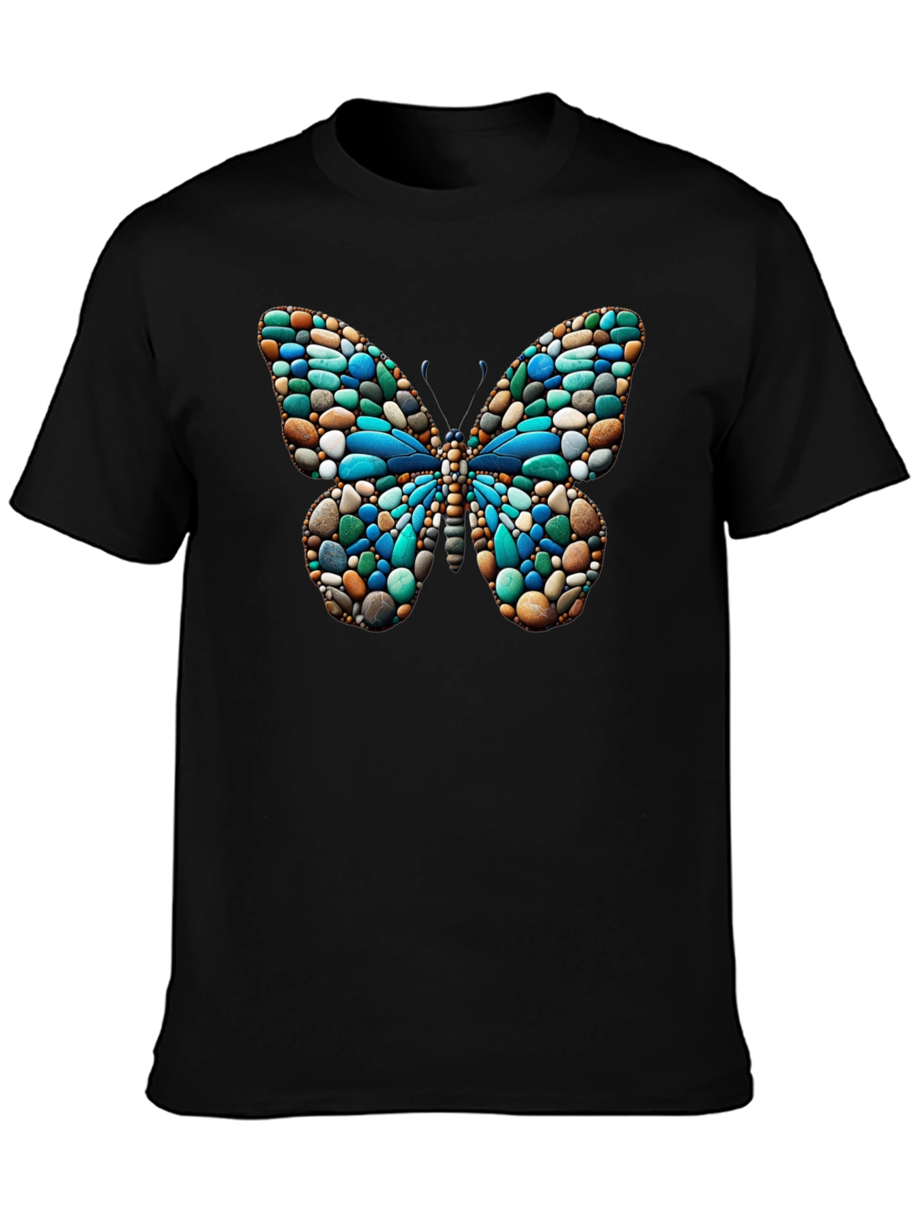 Black Butterfly Stone Pattern Black T-Shirt view 3