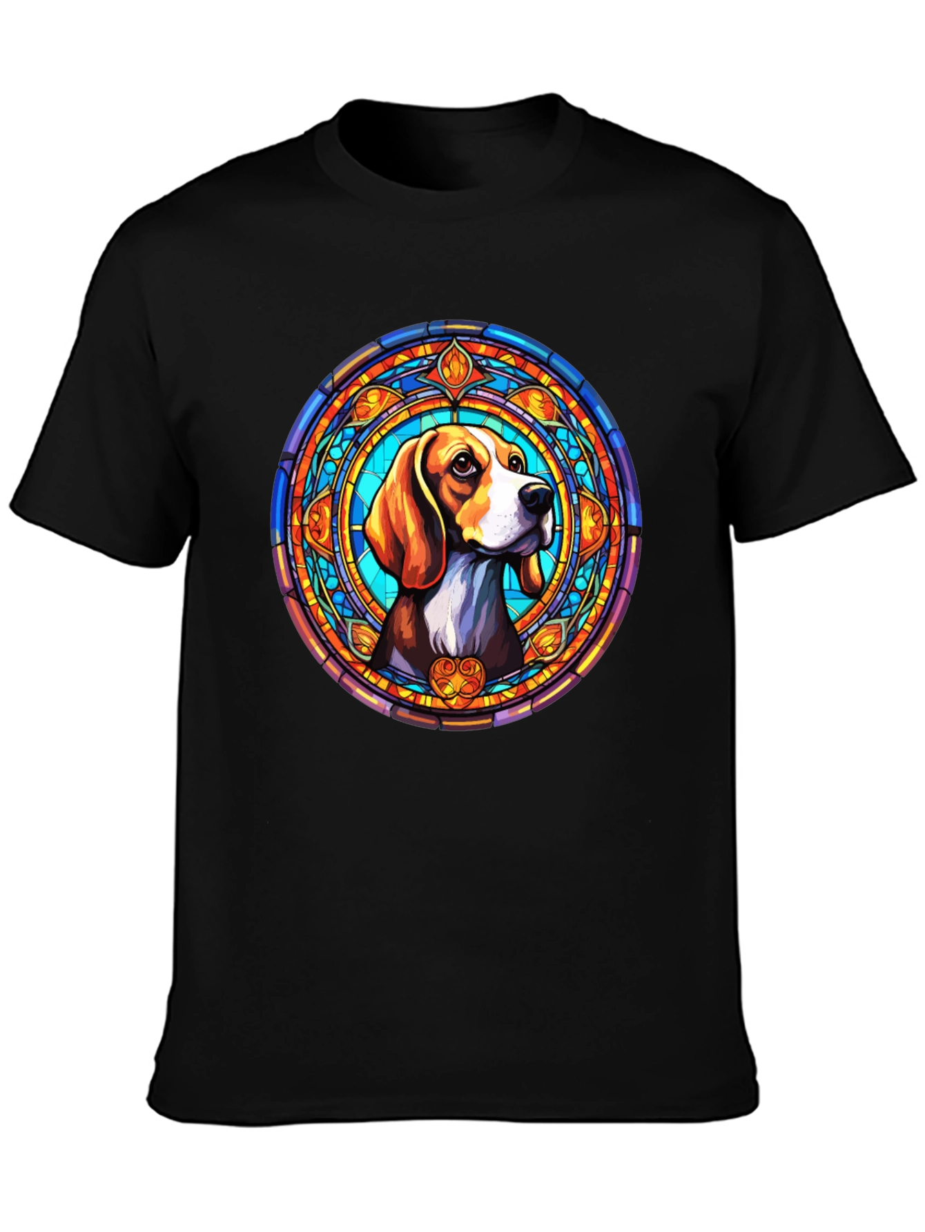 Black Stained Glass Beagle Dog Graphic T-Shirt view 3