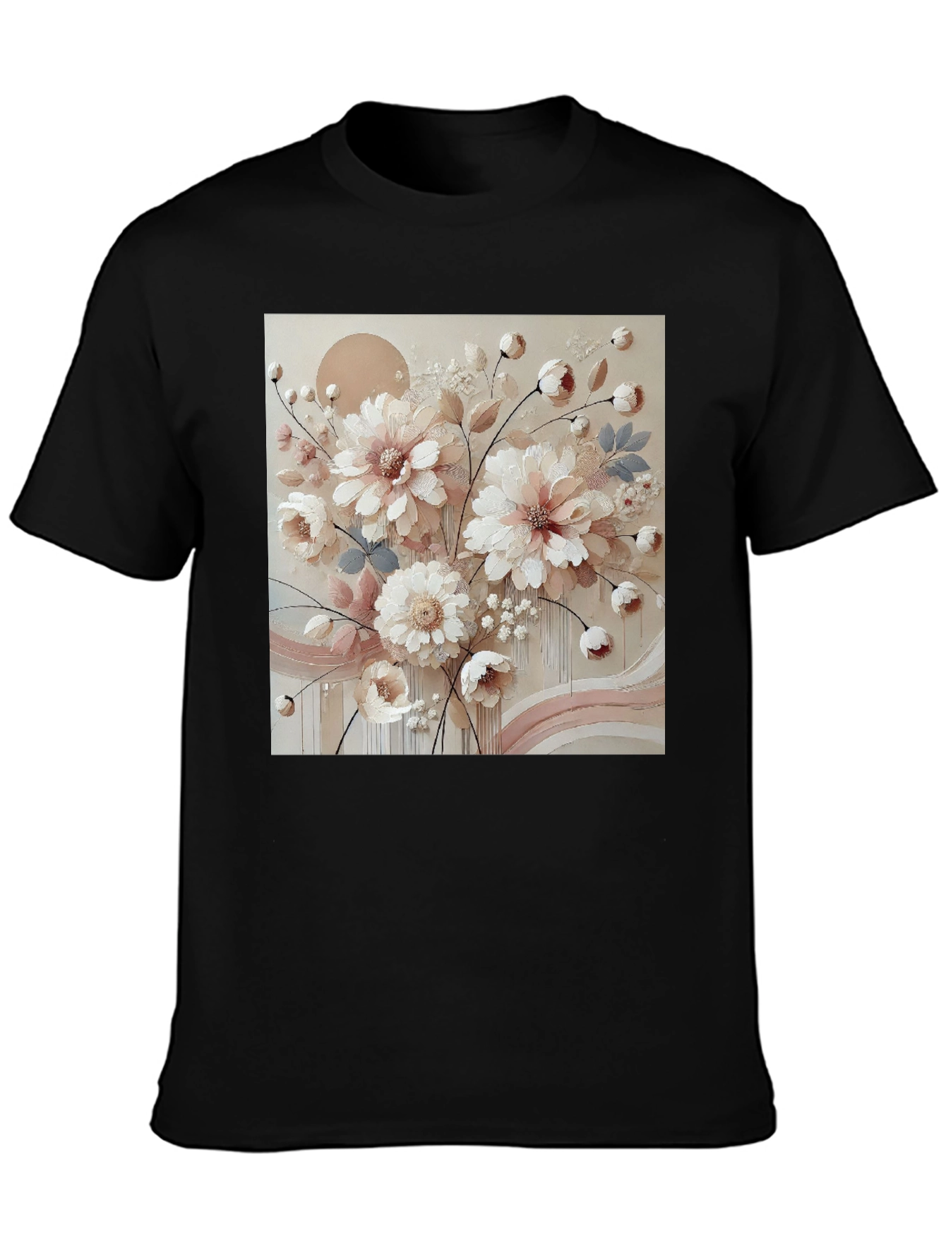 Black Floral Art Graphic Tee - Soft & Stylish view 3