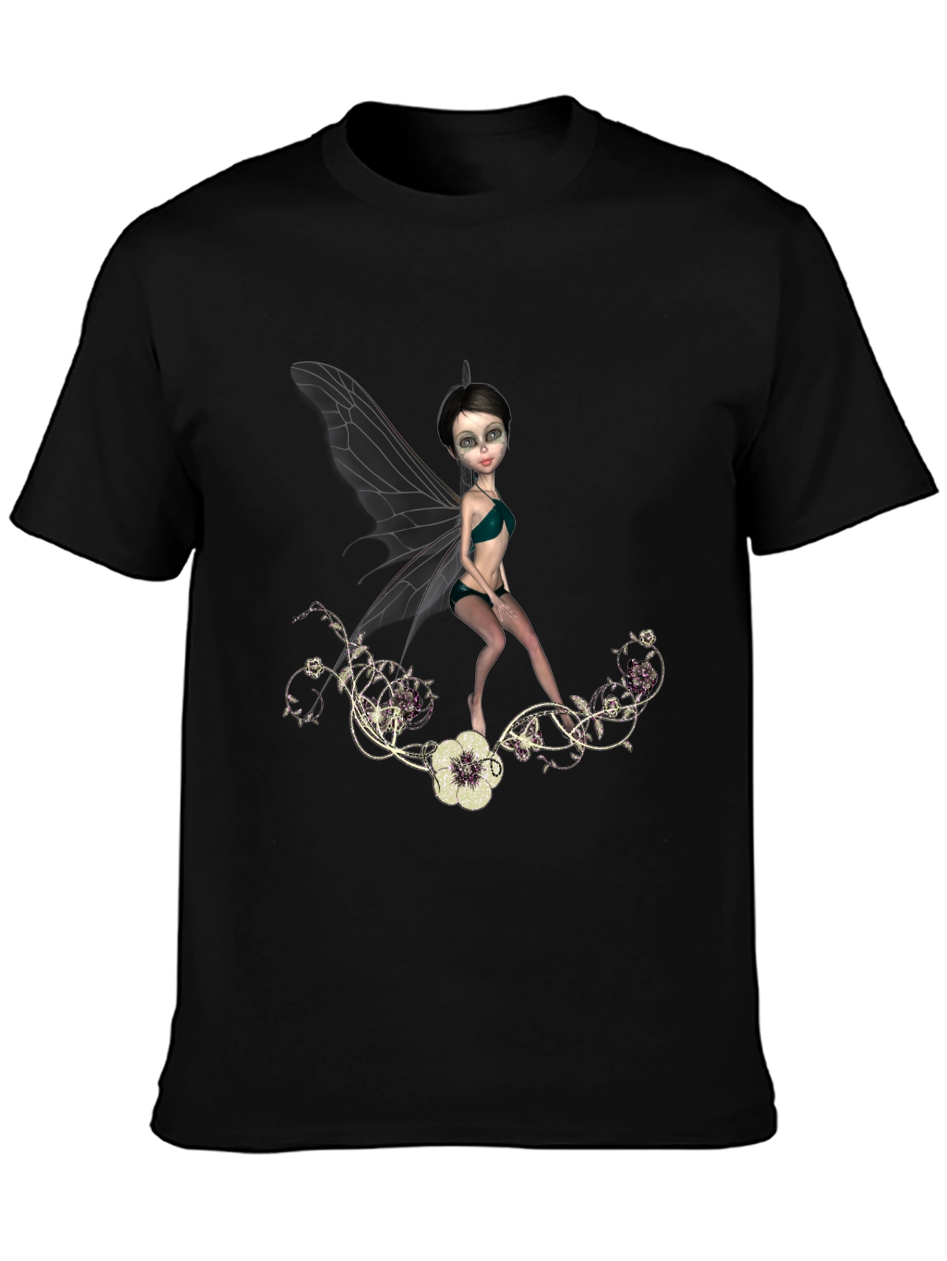 Black Fairy Graphic T-Shirt - Fantasy Art Tee view 3