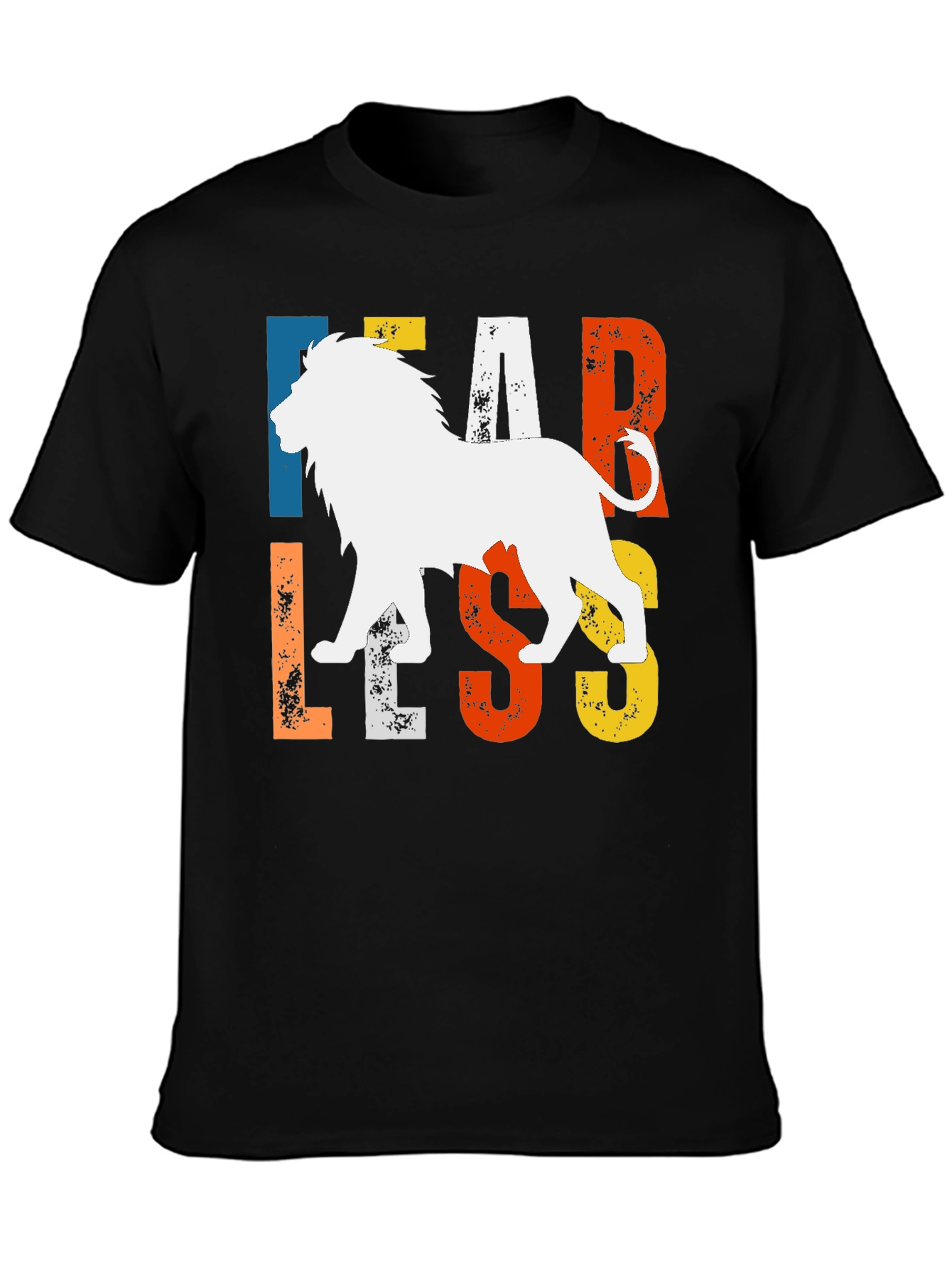Black Fearless Lion Graphic Tee - Bold Animal Print T-Shirt view 3