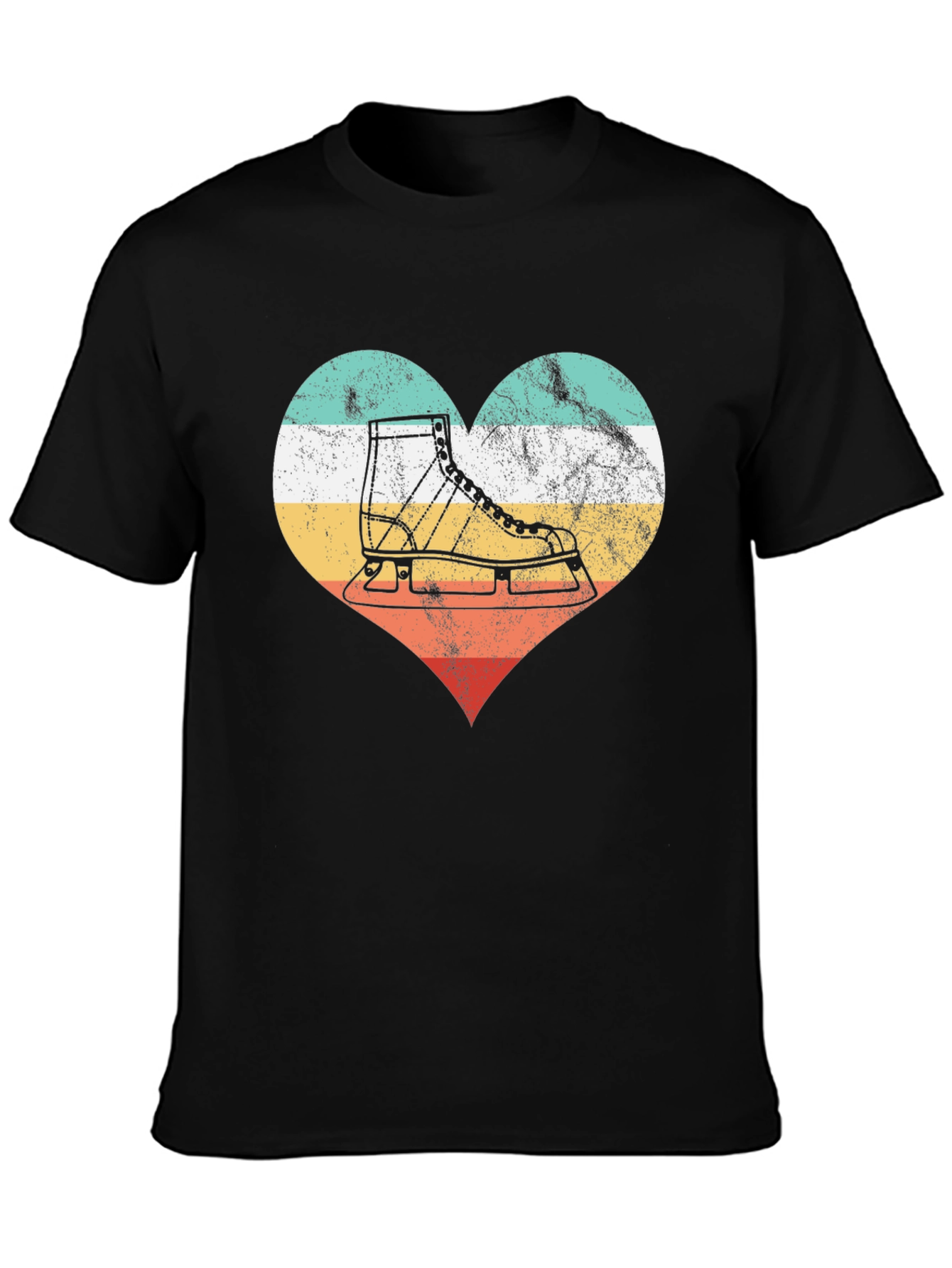 Black Vintage Ice Skate Heart T-Shirt view 3