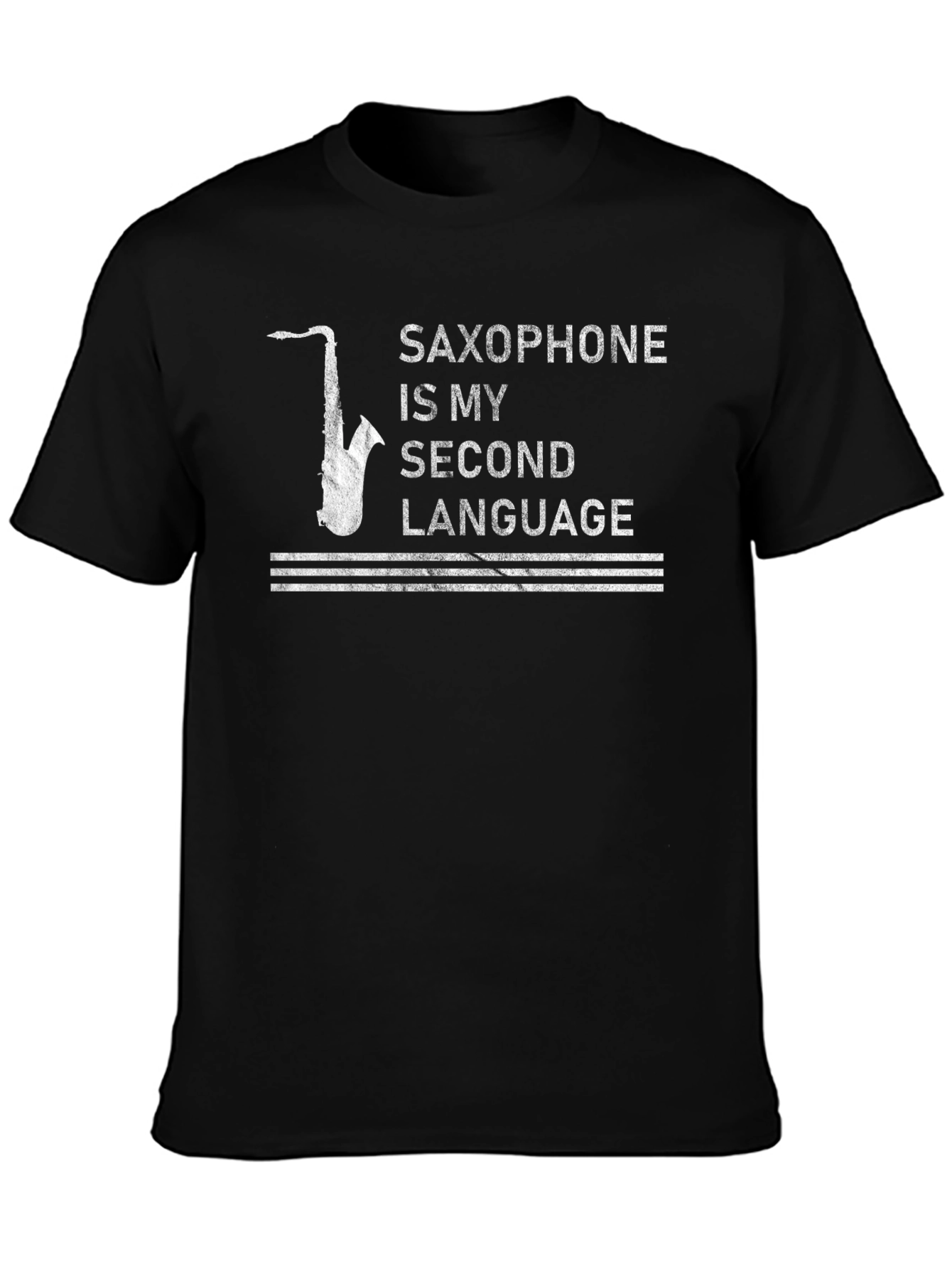 Black Saxophone Is My Second Language T-Shirt - Music Lover Tee view 3