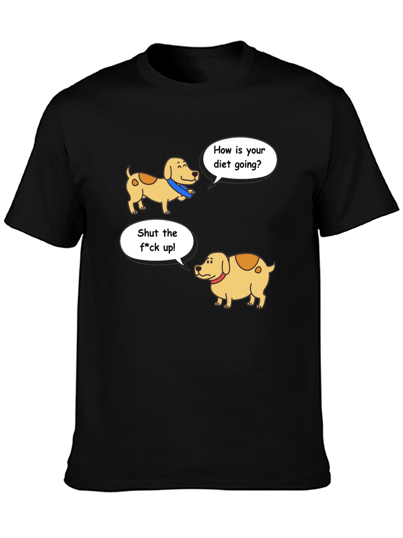 Black Funny Diet Dog Cartoon T-Shirt view 3