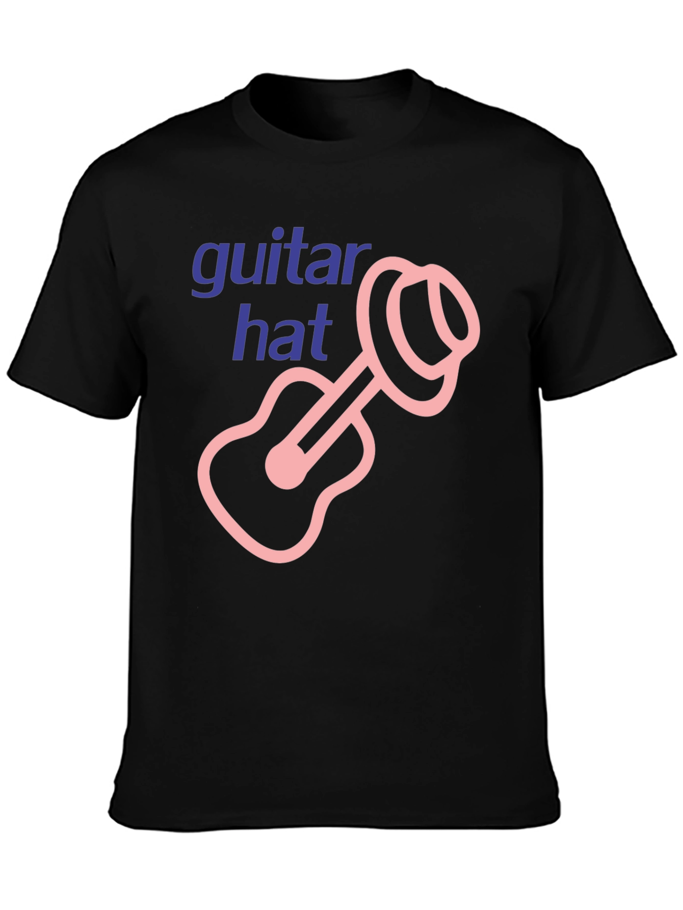 Black Guitar Hat Graphic Tee - Black Cotton T-Shirt view 3
