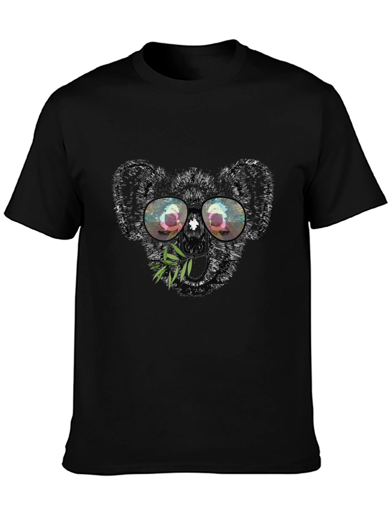 Black Cool Koala Graphic Tee - Black Cotton T-Shirt view 3