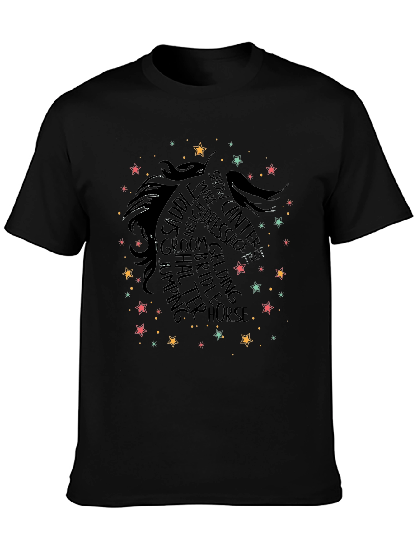 Black Horse Lover T-Shirt: Equestrian Word Art Design view 3