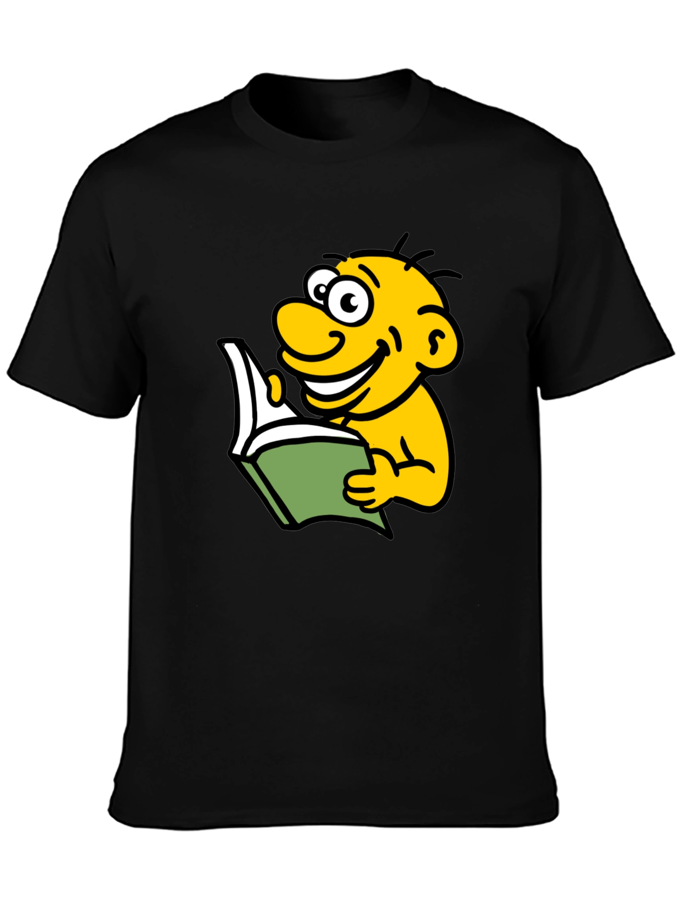 Black Cartoon Character Reading T-Shirt view 3