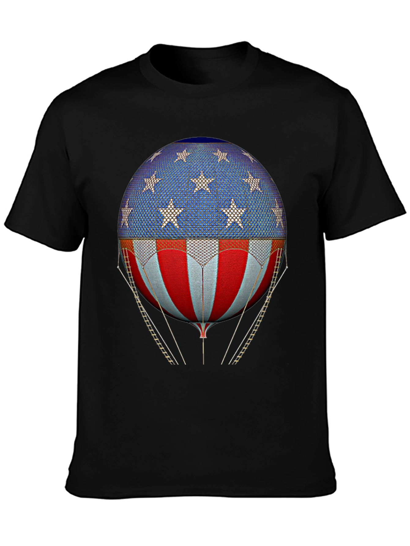Black American Flag Hot Air Balloon Graphic Tee view 3