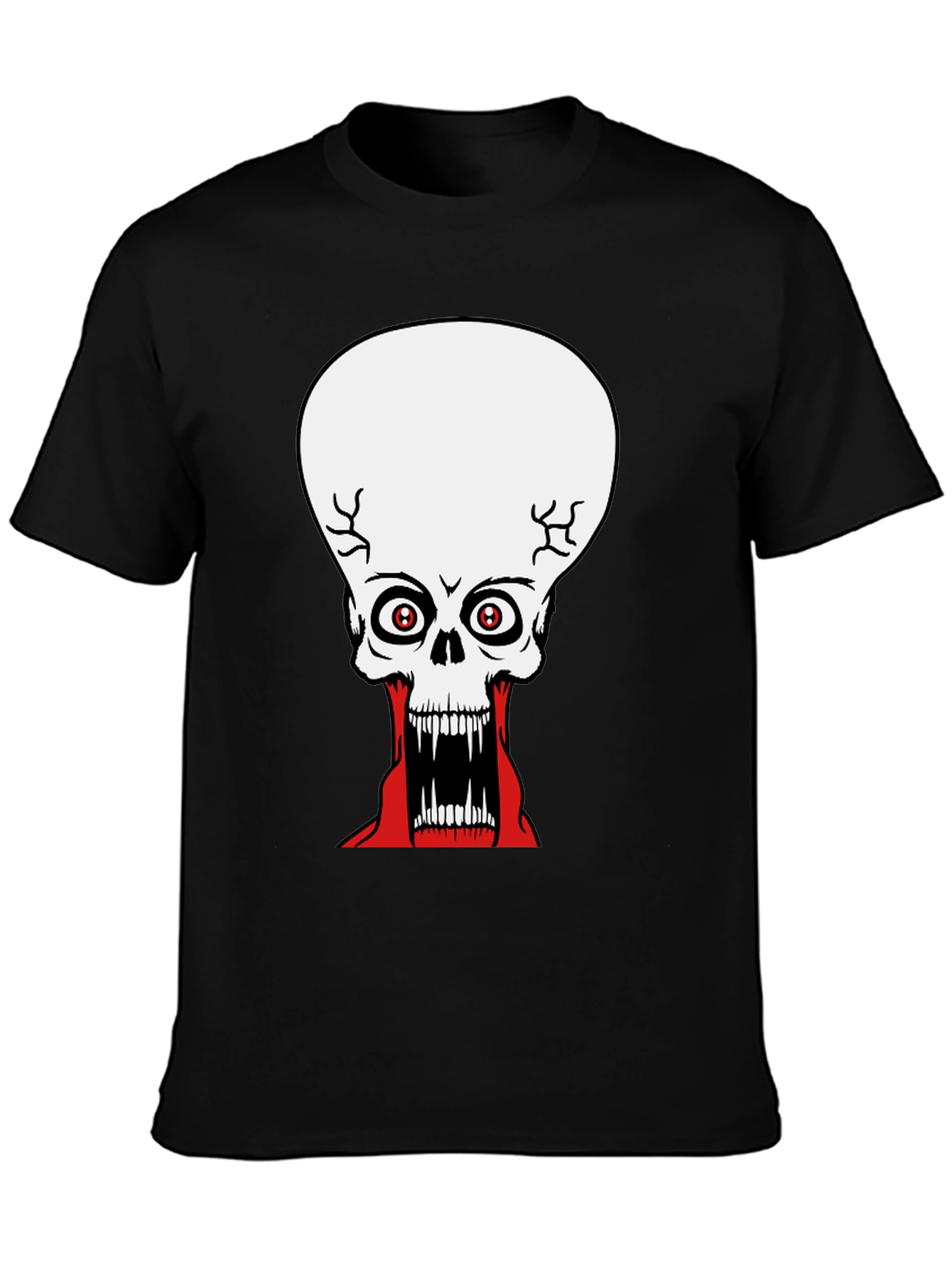 Black Creepy Skull Graphic Print Black T-Shirt view 3