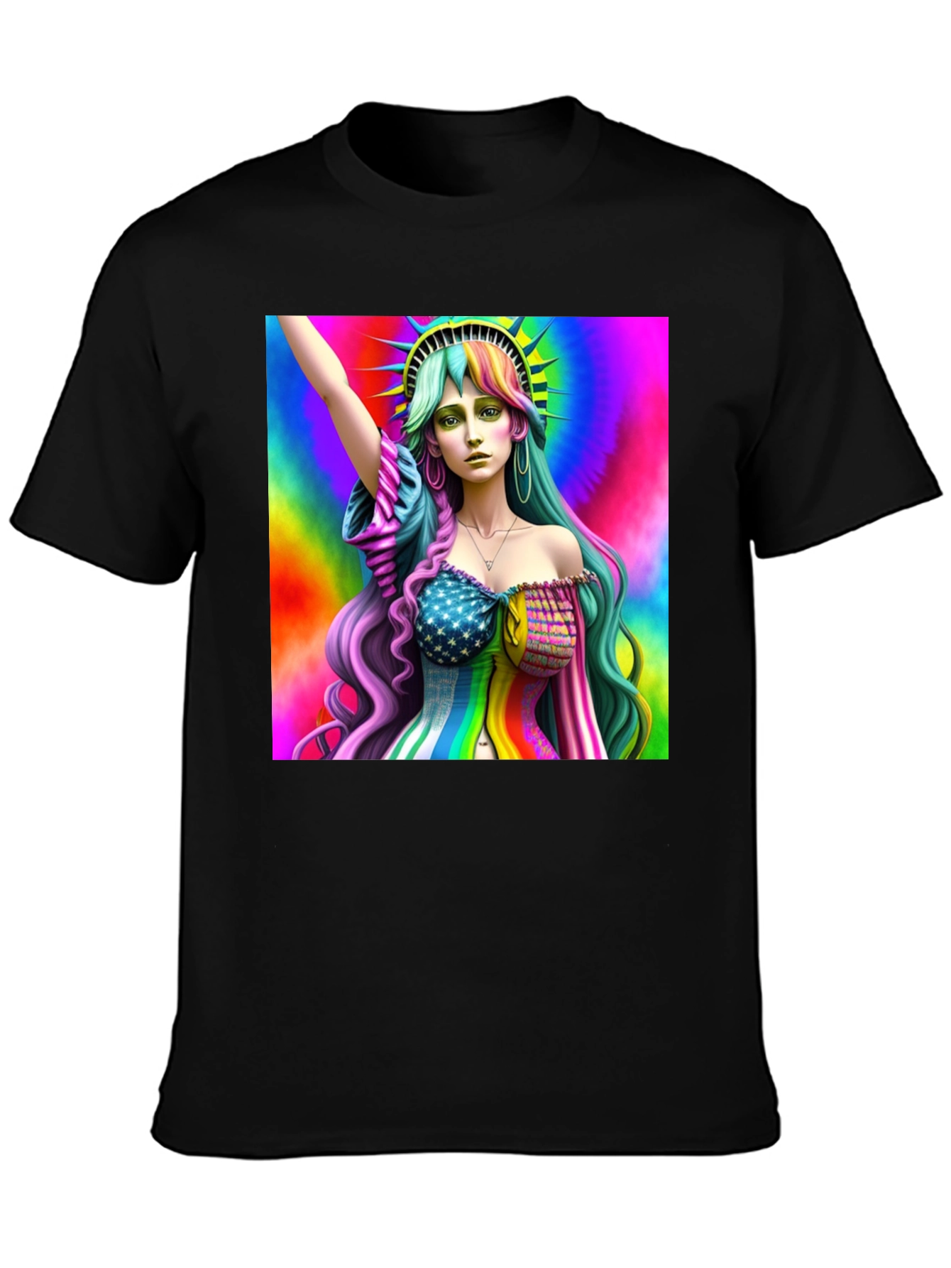Black Statue of Liberty Rainbow Graphic Tee view 3