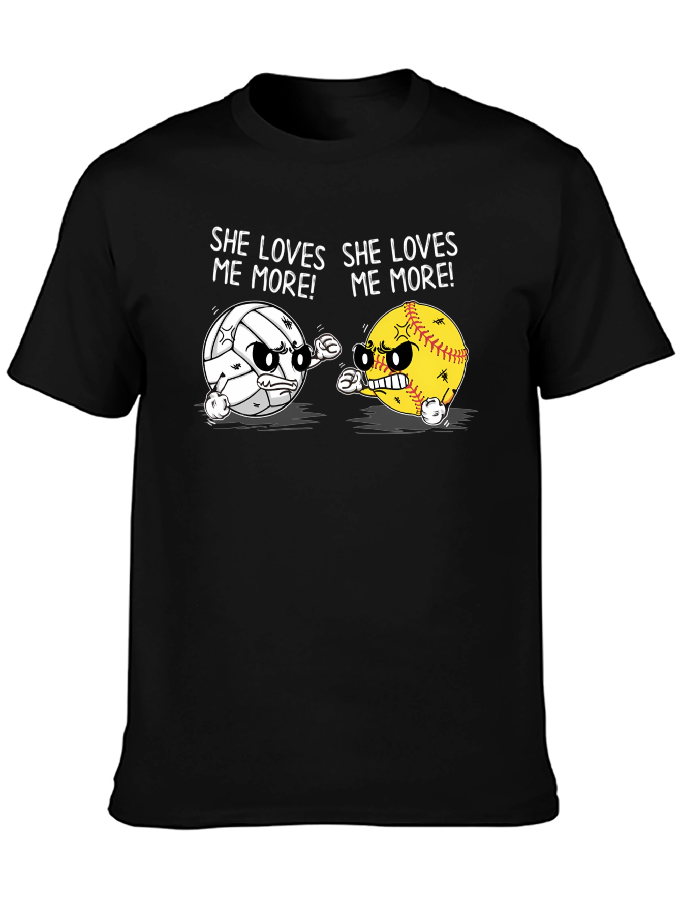 Black She Loves Me More T-Shirt: Volleyball vs Softball Funny Tee view 3