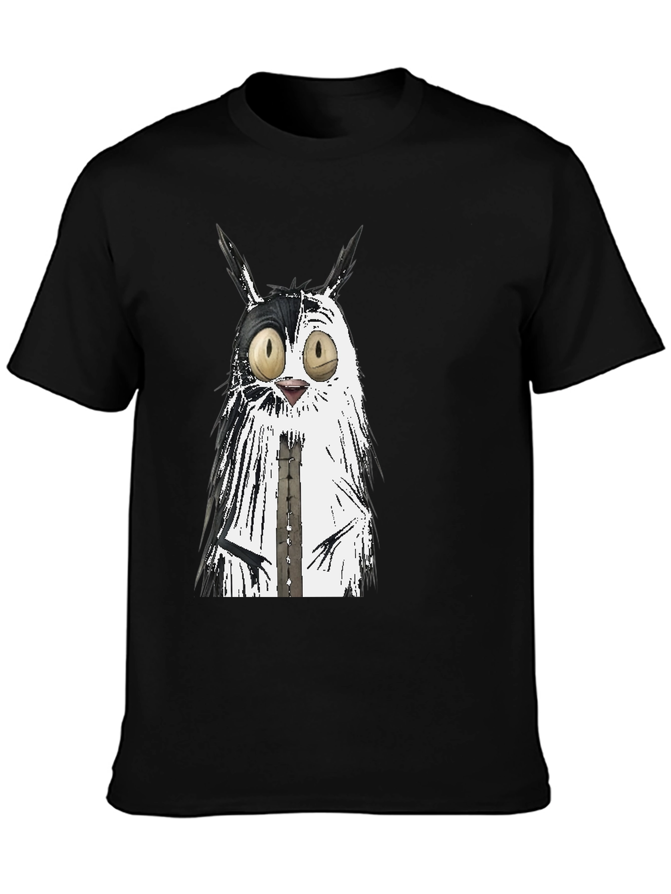 Black Whimsical Cat Graphic Tee - Unisex Black T-Shirt view 3