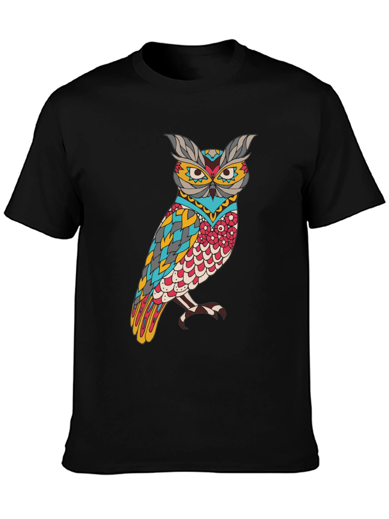 Black Owl Graphic Print Men's Black T-Shirt view 3