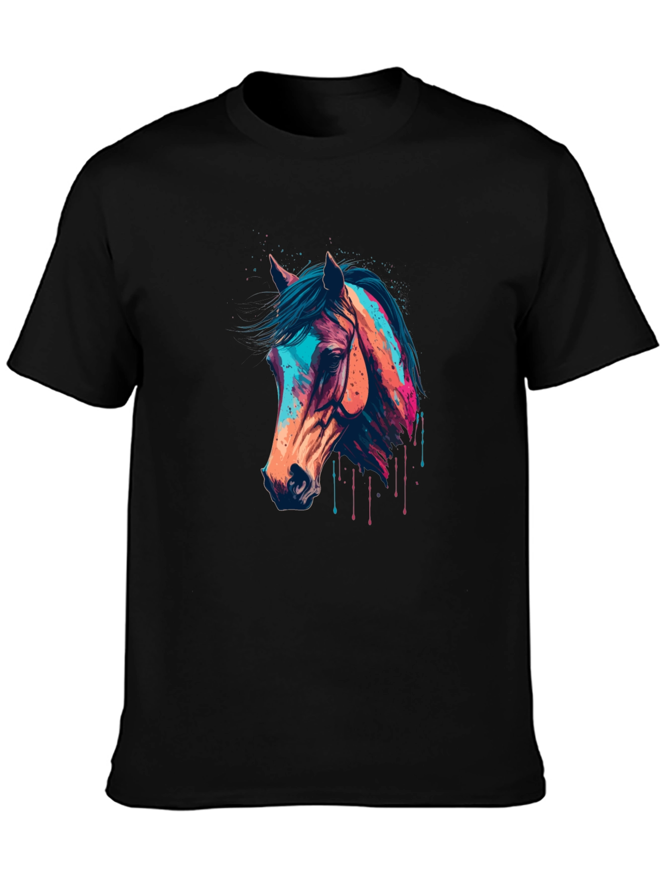 Black Horse Graphic Tee - Colorful Animal Print view 3