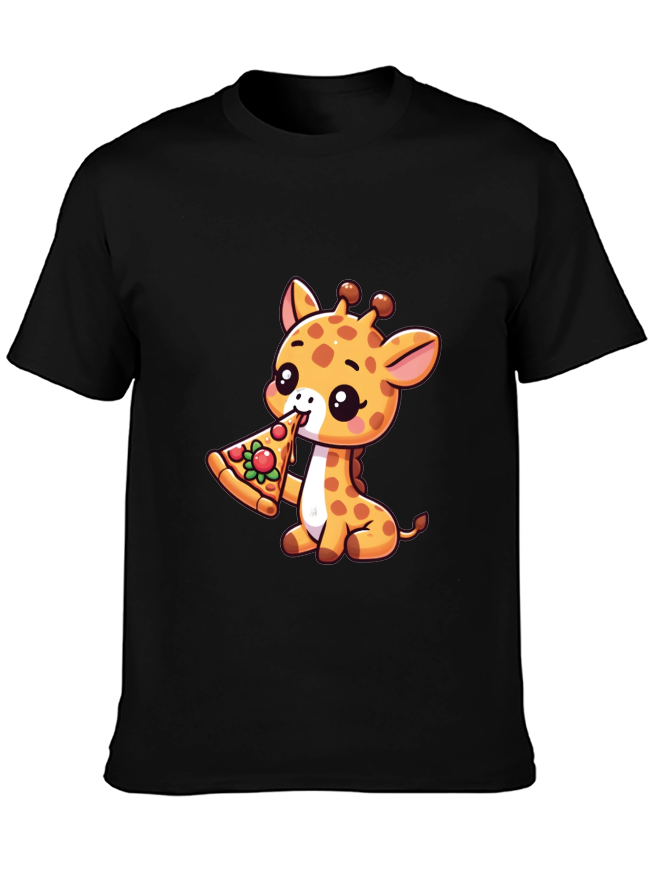 Black Cute Giraffe Pizza Lover T-Shirt view 3