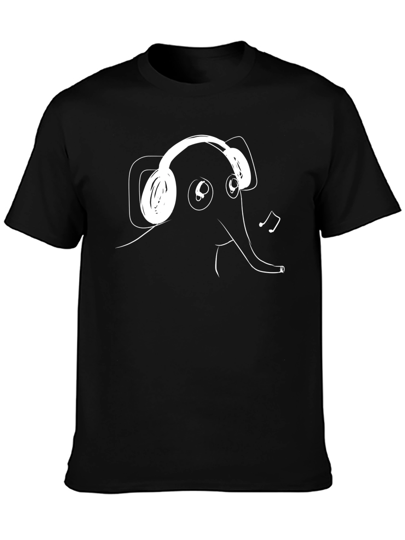 Black Elephant Wearing Headphones Black T-Shirt view 3