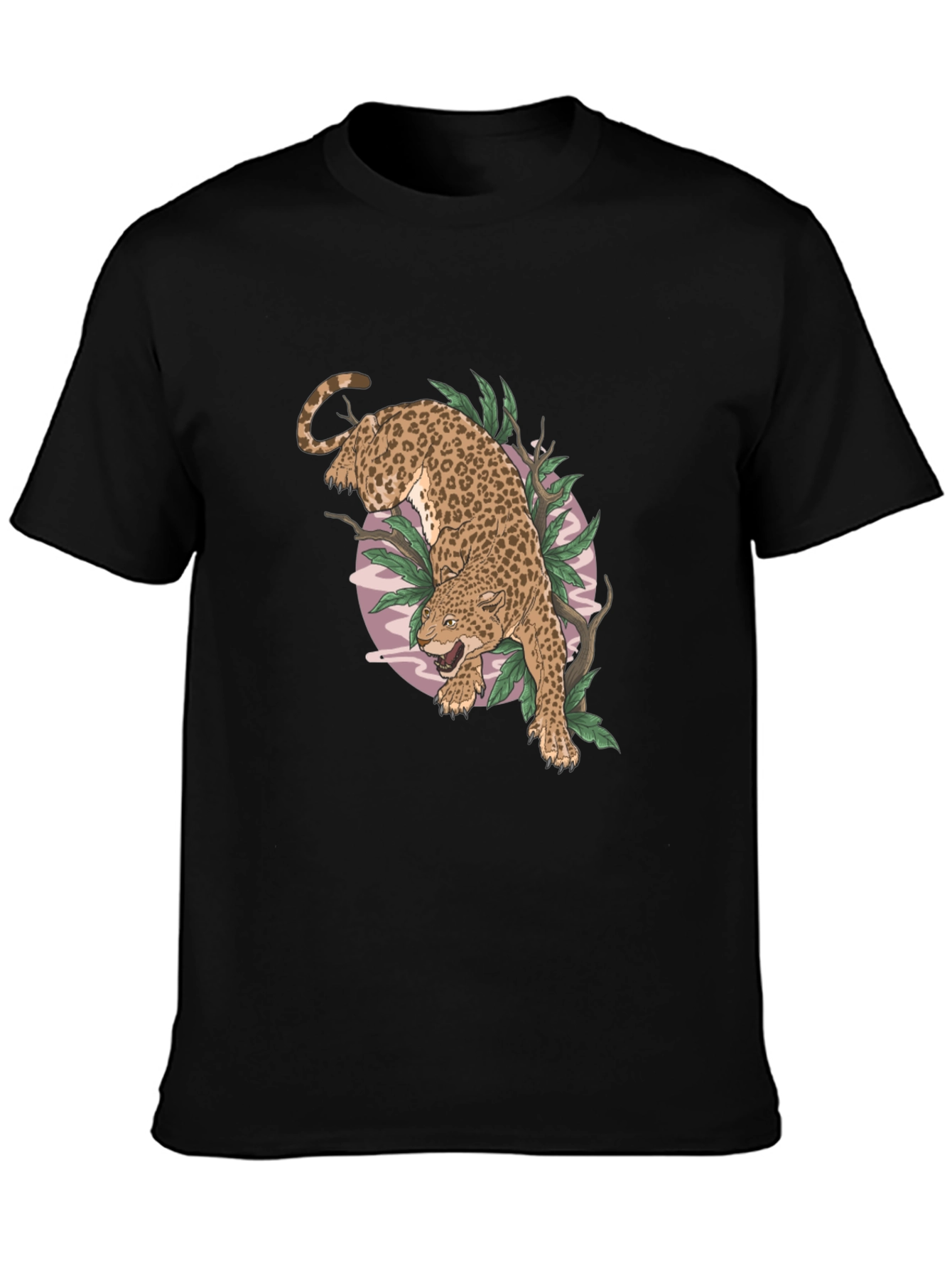 Black Leopard Graphic Print Black T-Shirt view 3