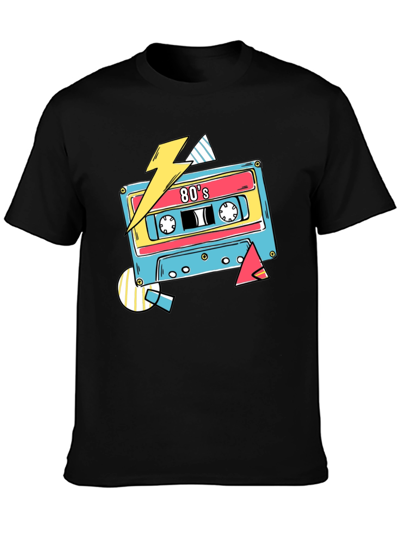 Black Retro 80's Cassette Tape Graphic T-Shirt view 3