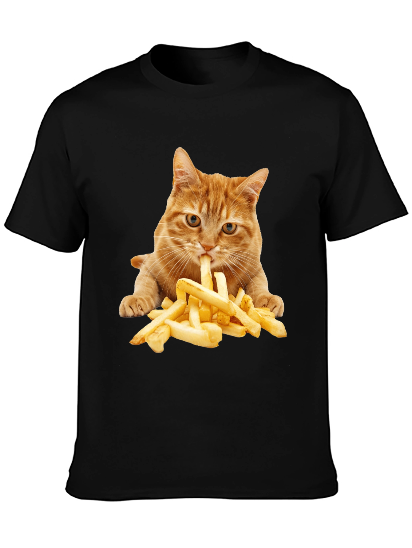 Black Cat Eating Fries Graphic Tee - Unisex T-Shirt view 3
