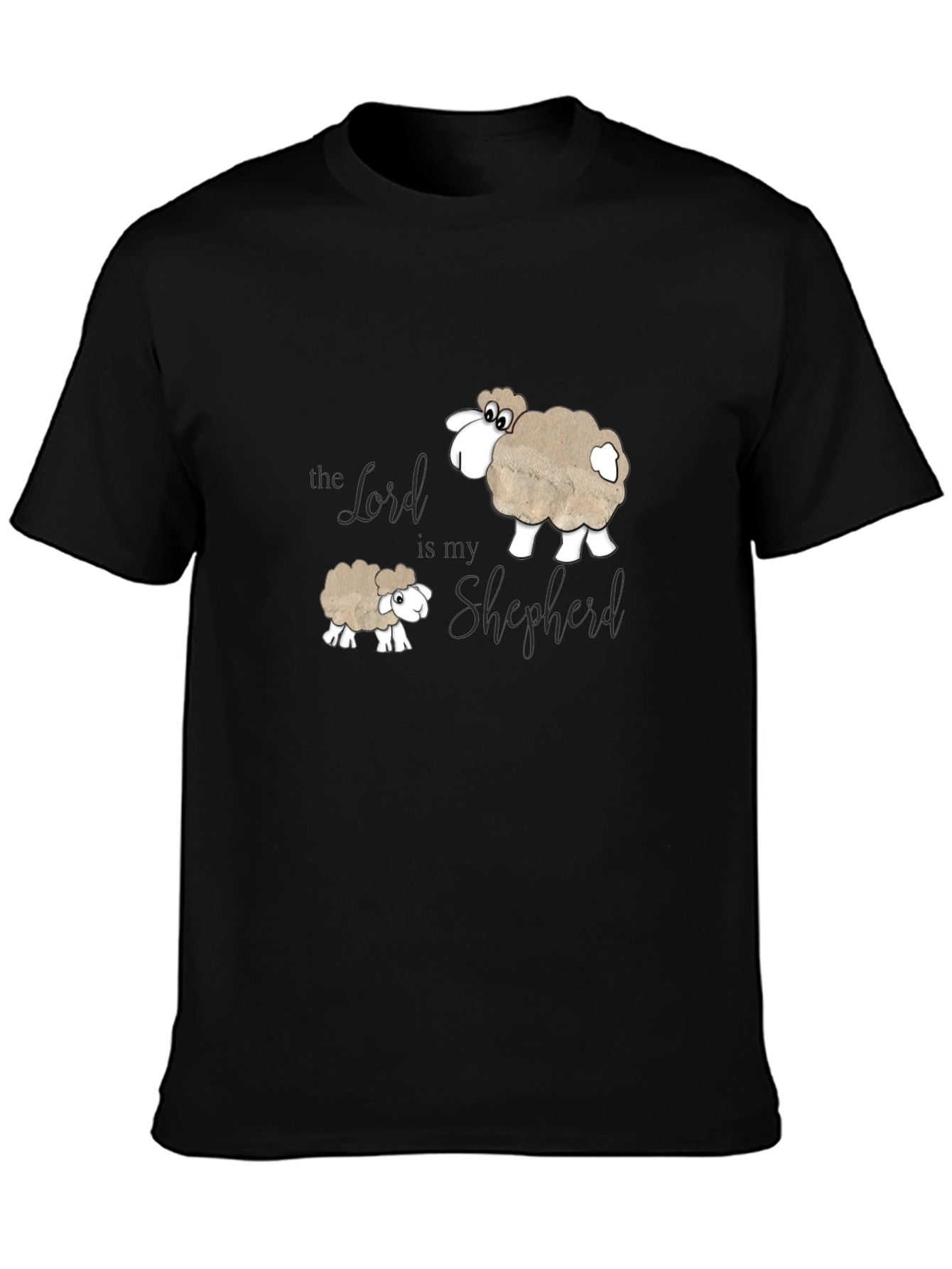 Black The Lord is my Shepherd T-Shirt - Sheep Design view 3