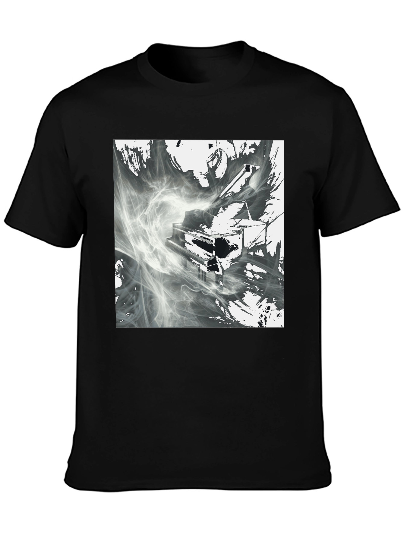 Black Abstract Piano T-Shirt - Artistic Graphic Tee view 3