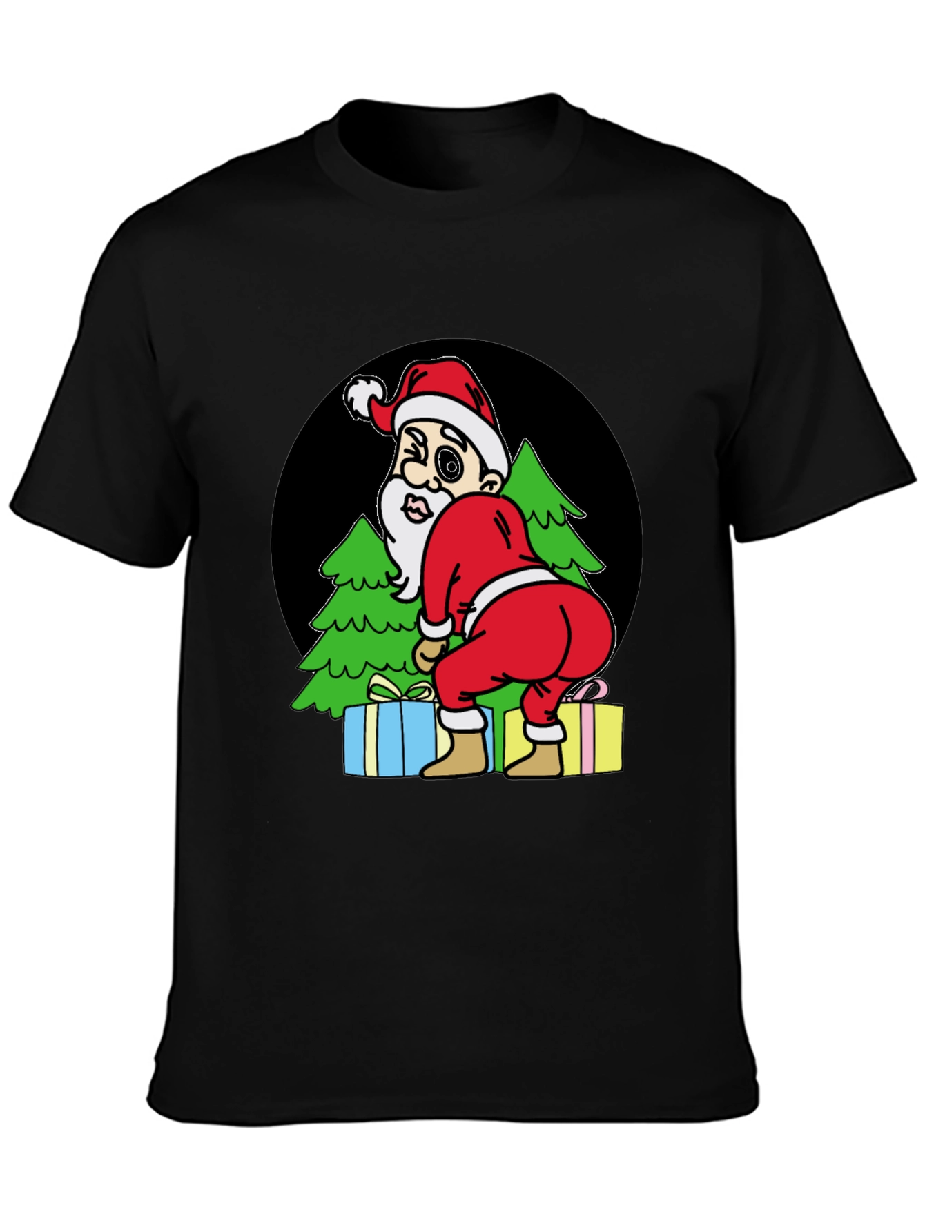 Black Funny Santa T-Shirt - Cheeky Christmas Tee view 3