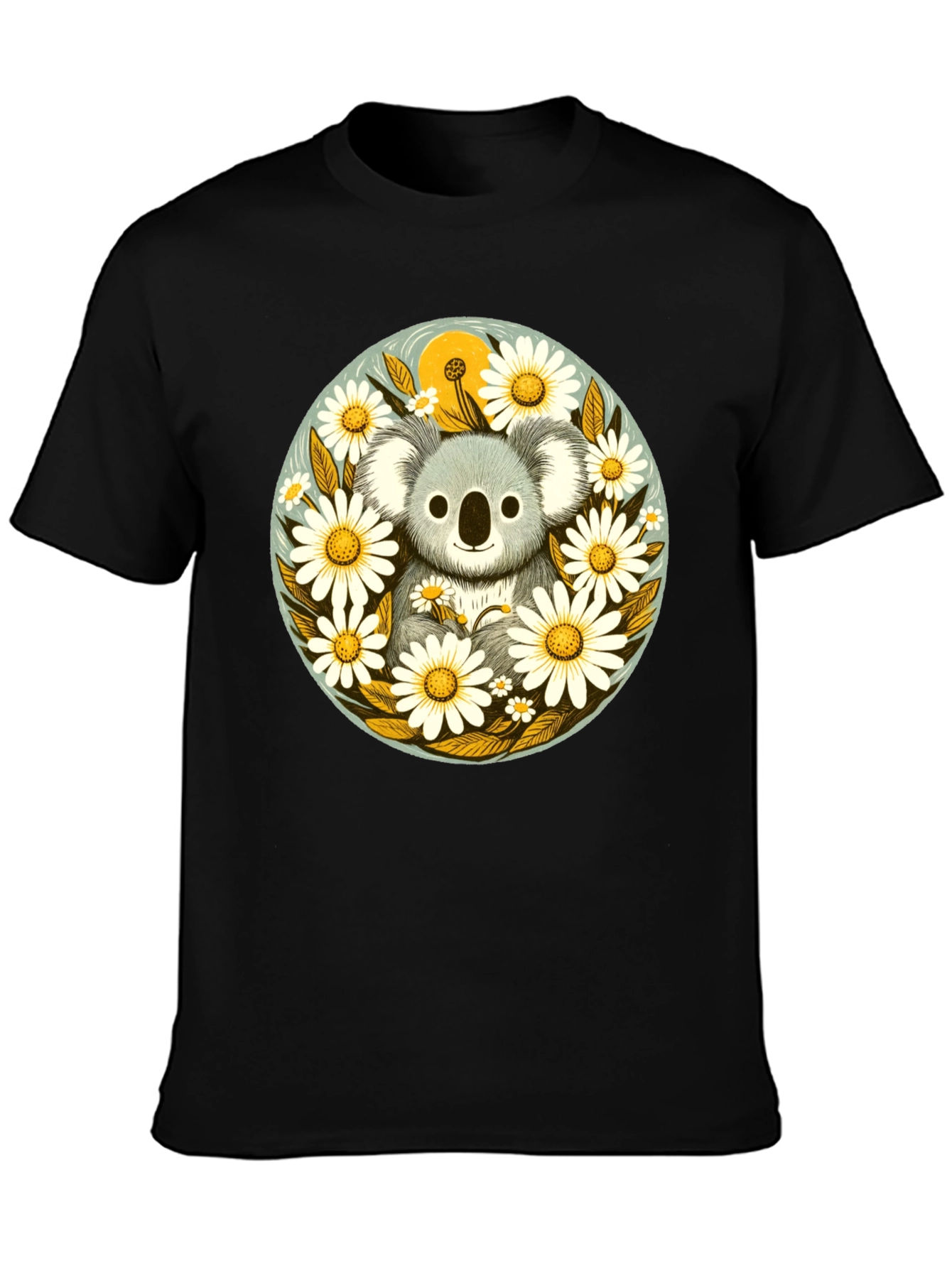 Black Koala & Daisy Graphic Tee - Black Cotton T-Shirt view 3