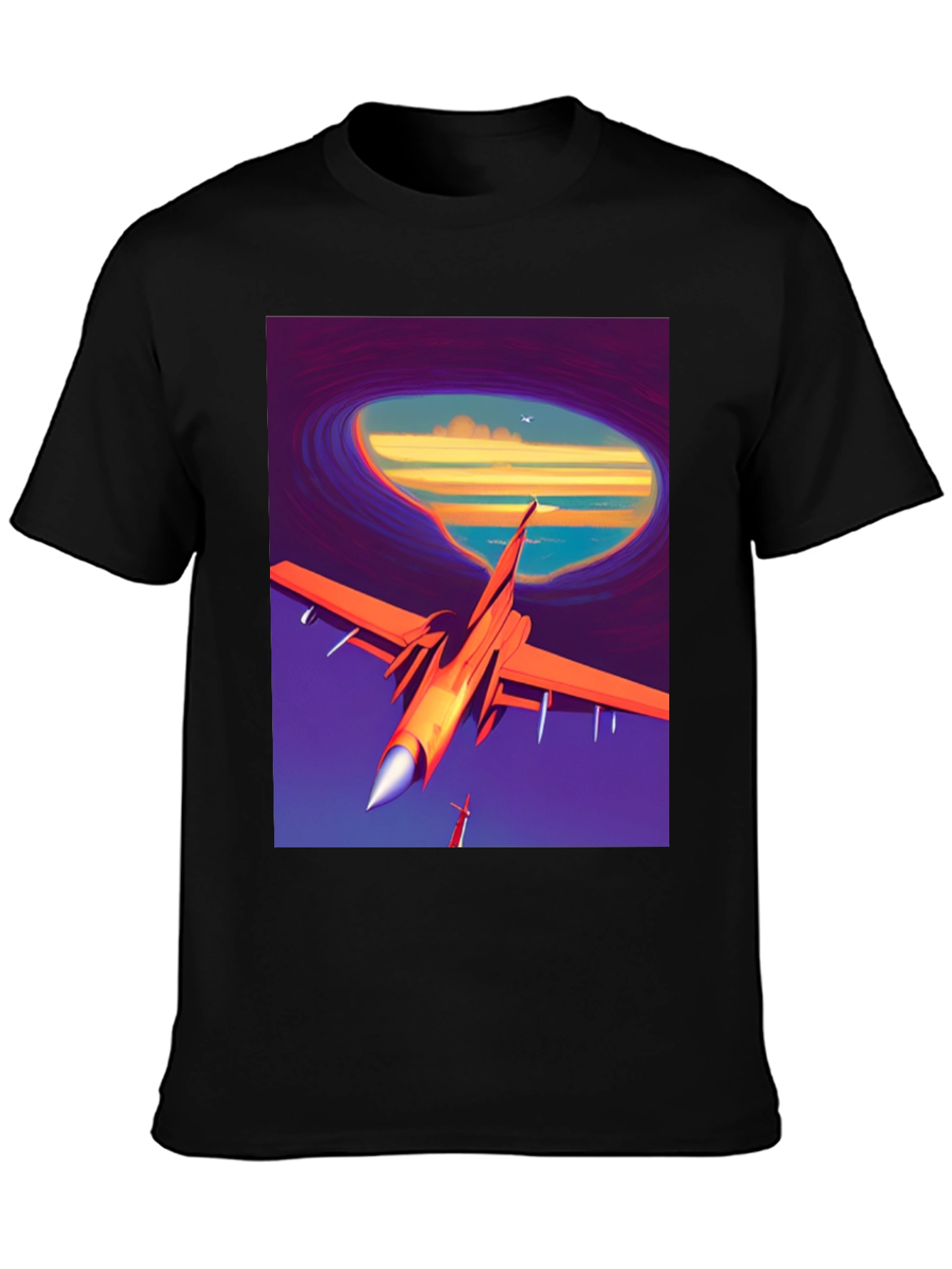 Black Retro Airplane T-Shirt - Artistic Aviation Tee view 3