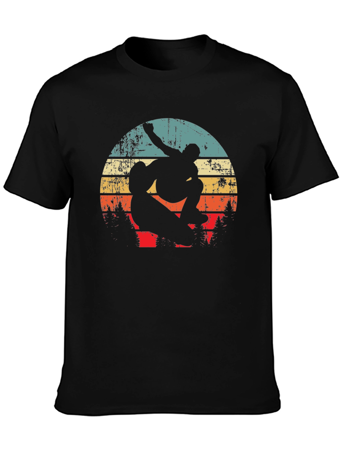 Black Retro Skateboarder Tee - Vintage Sunset Graphic view 3