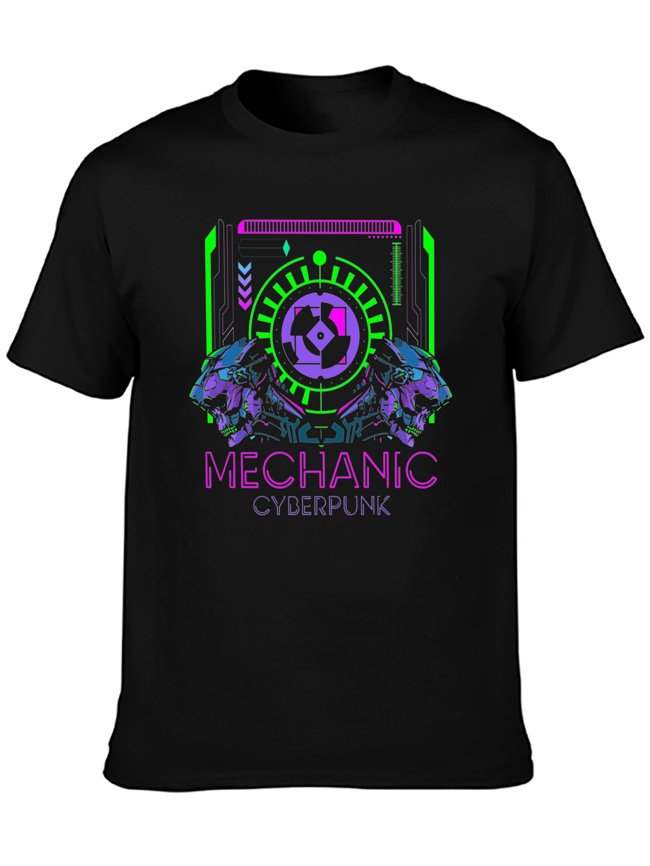 Black Cyberpunk Mechanic Graphic T-Shirt view 3