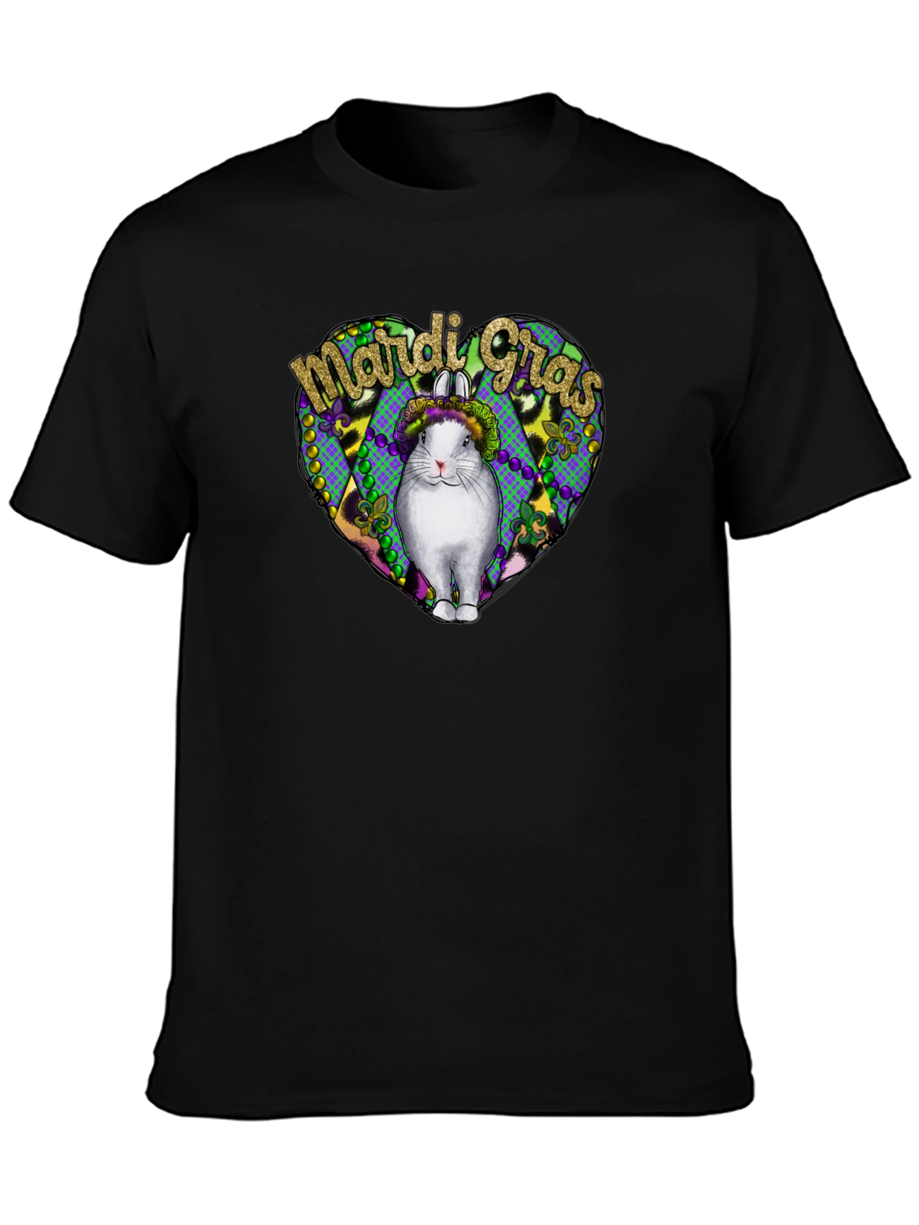 Black Mardi Gras Rabbit Tee - Unisex Graphic T-Shirt view 3