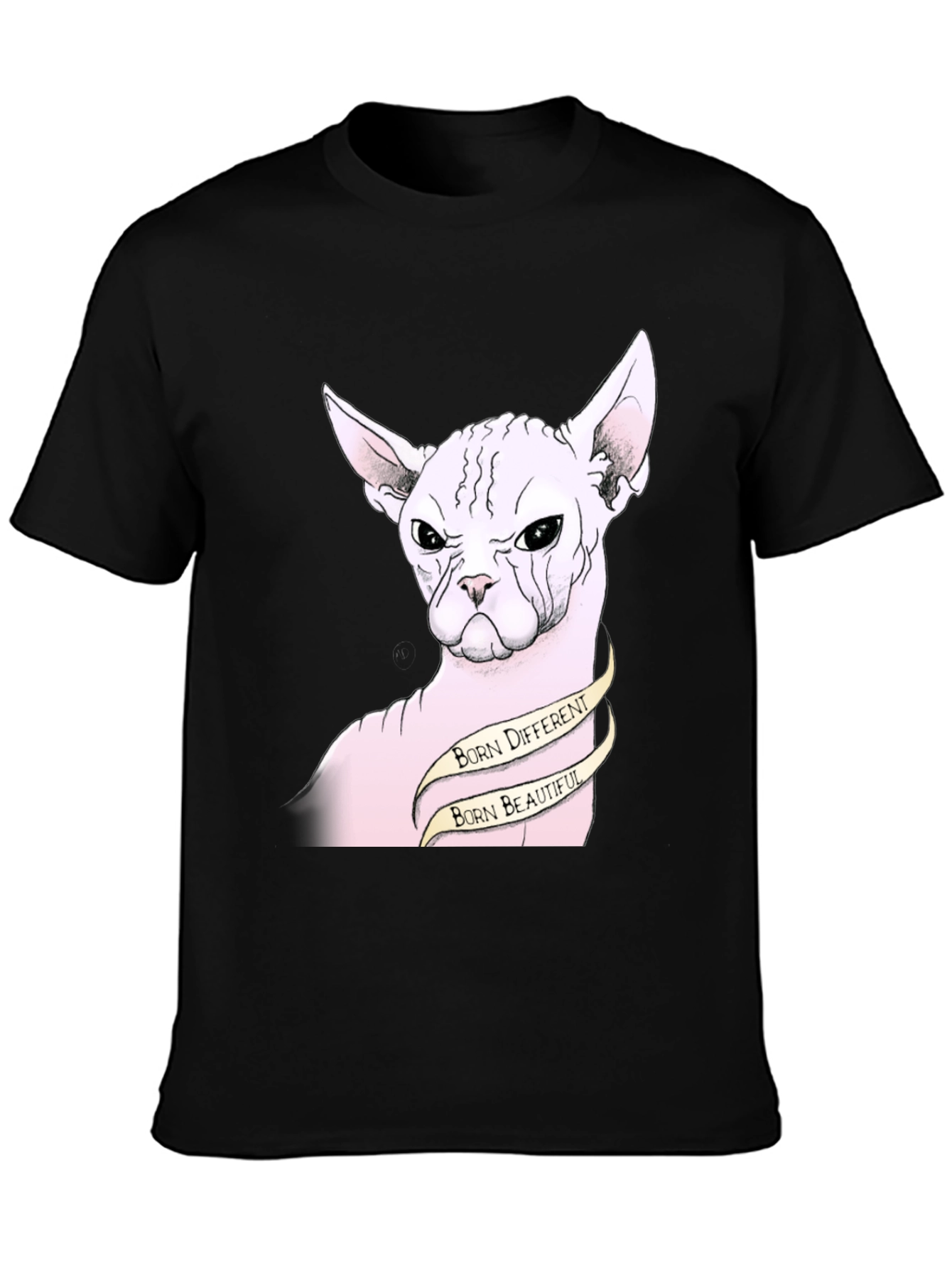 Black Unique Sphynx Cat Graphic Tee - Born Different, Beautiful view 3