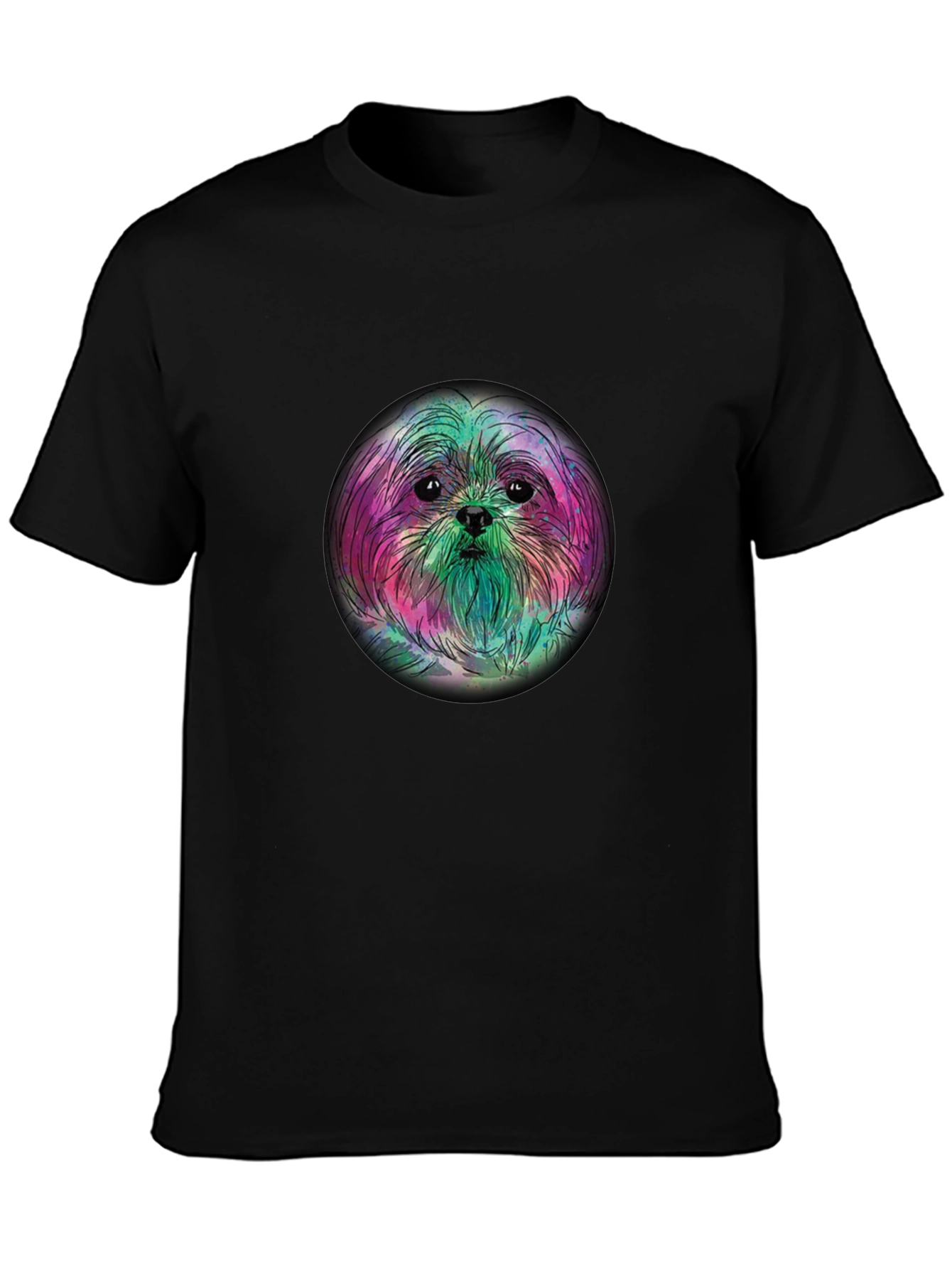 Black Dog Face T-Shirt - Black Casual Tee view 3