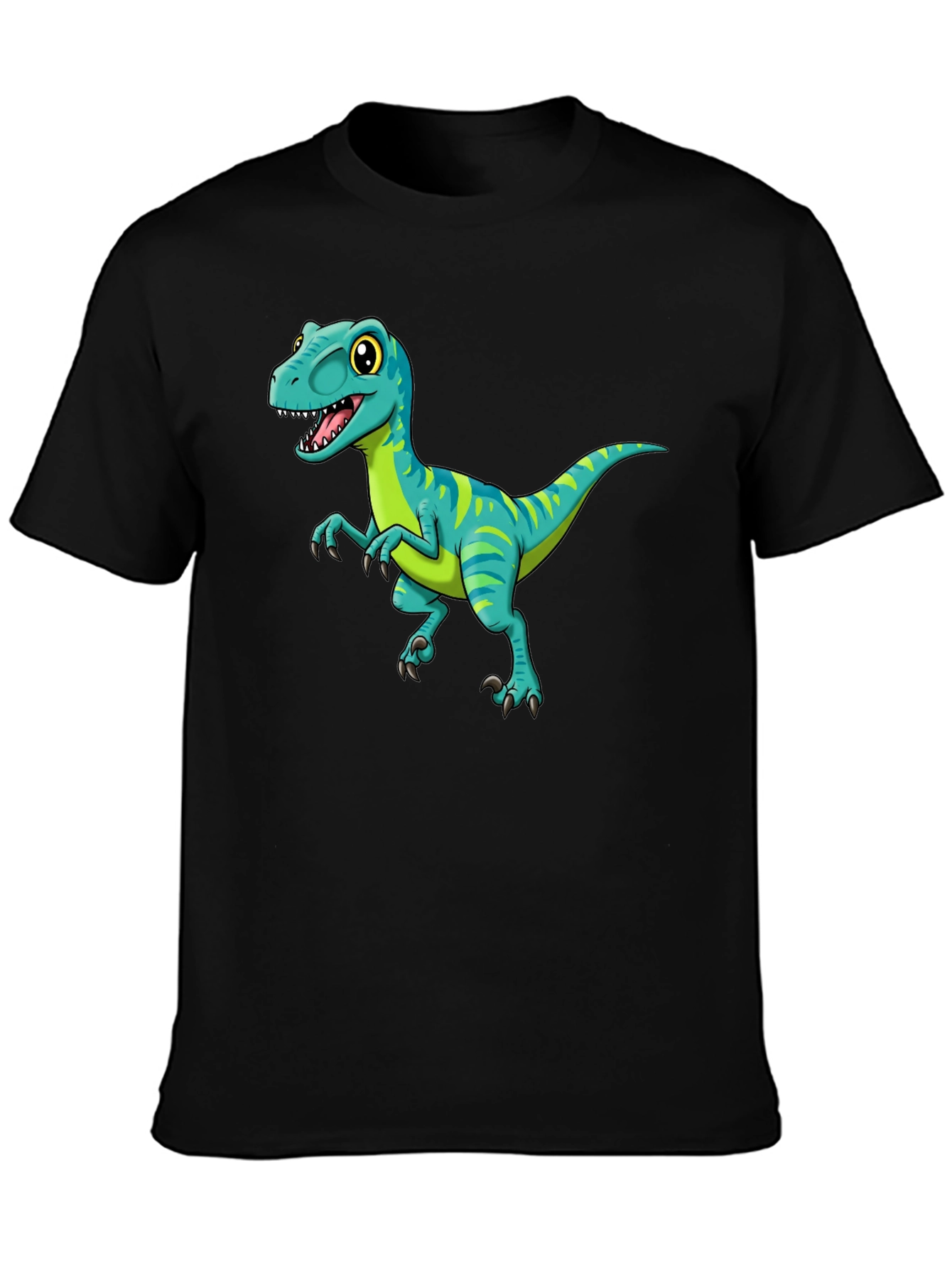Black Cartoon Dinosaur Graphic Tee - Black view 3