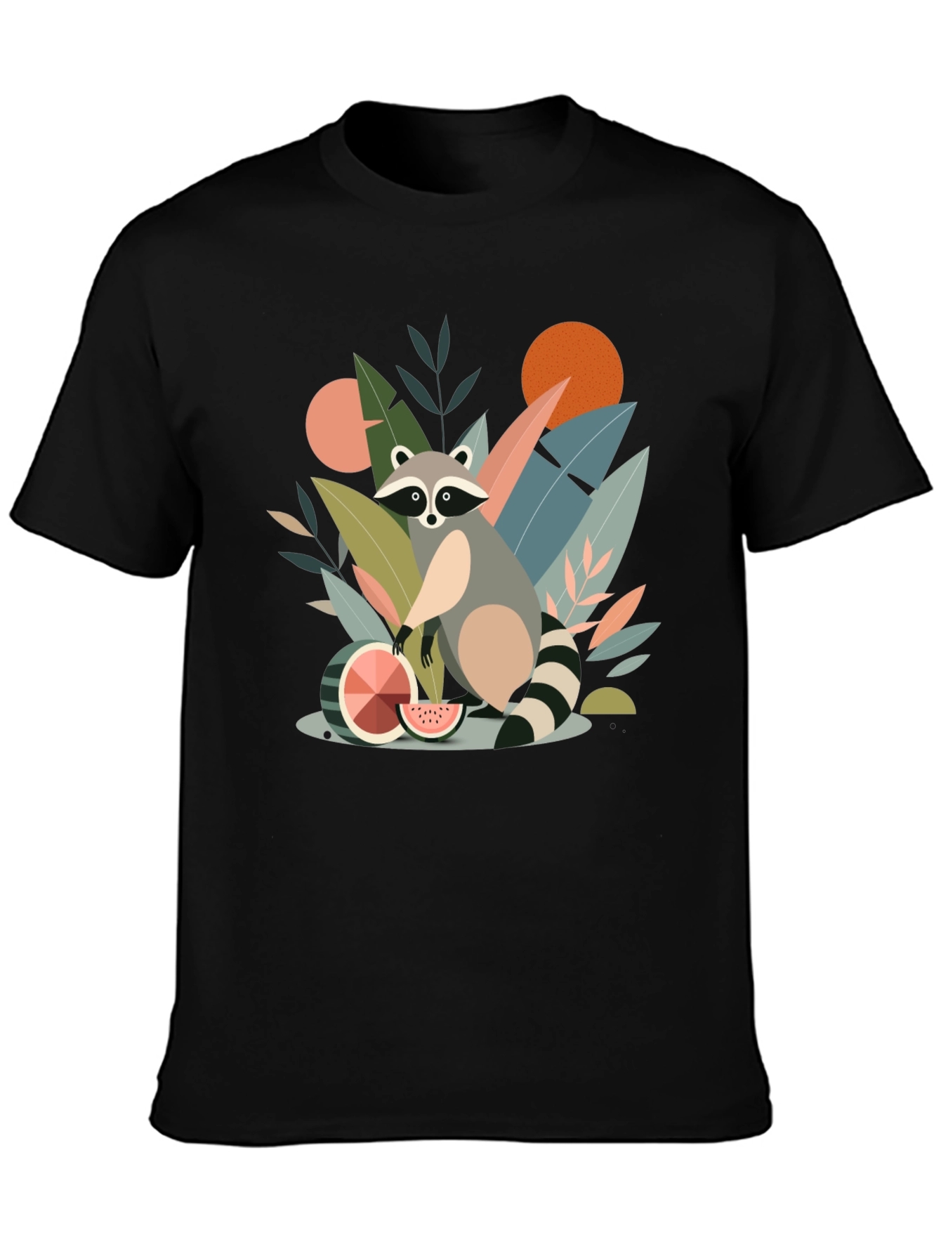 Black Whimsical Raccoon Graphic T-Shirt - Unique Design view 3