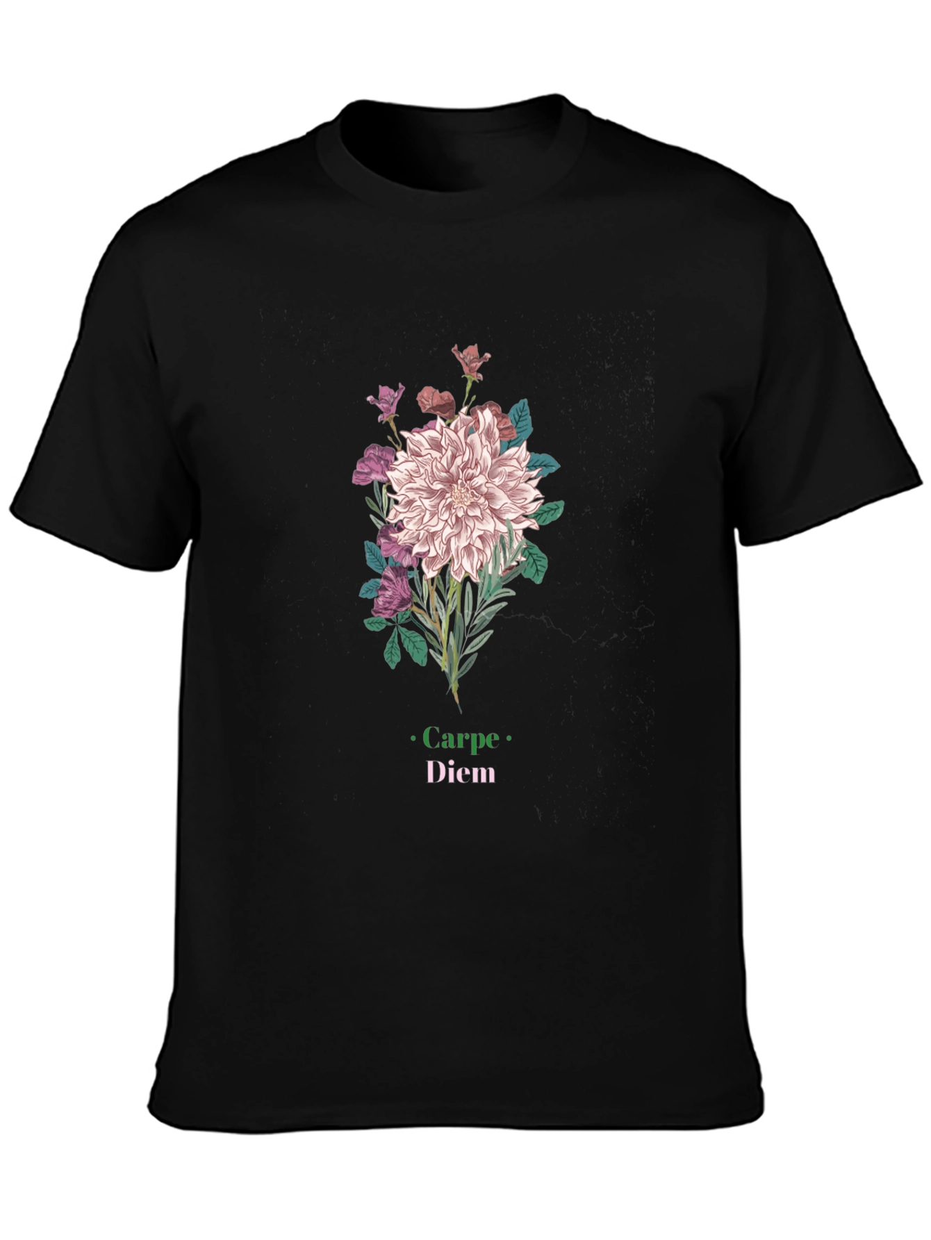 Black Floral Carpe Diem Graphic Black T-Shirt view 3