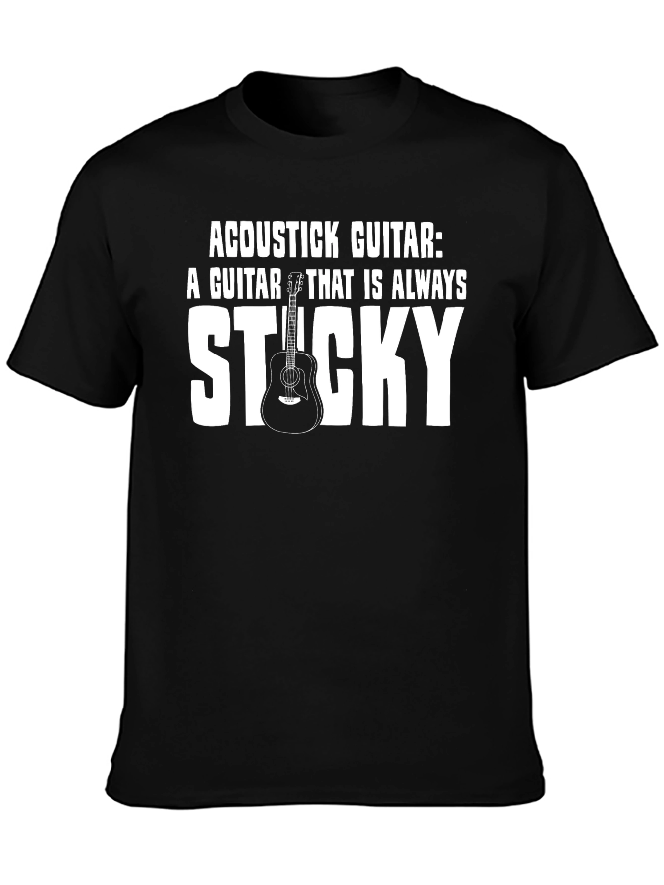 Black Acoustic Guitar Sticky Joke Graphic T-Shirt view 3