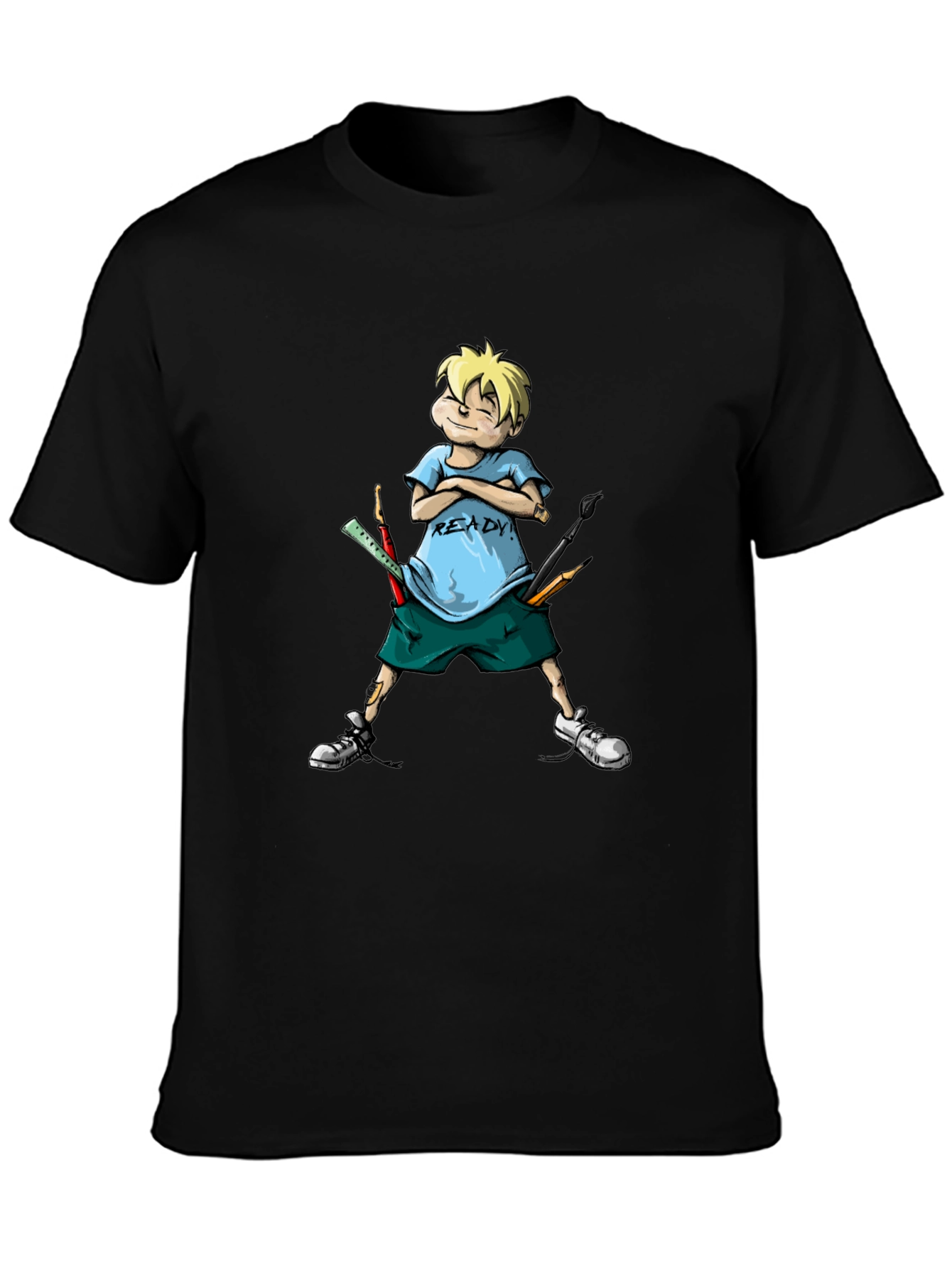 Black Cartoon Boy "Ready" T-Shirt view 3