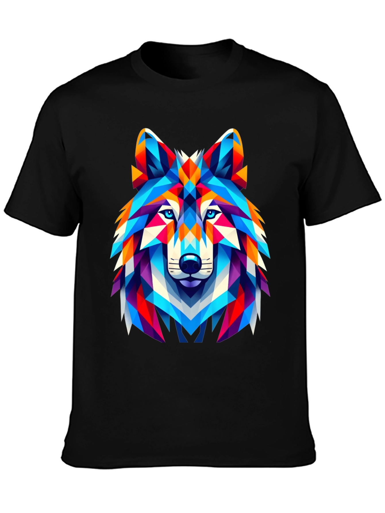 Black Geometric Wolf Head Graphic T-Shirt - Black view 3