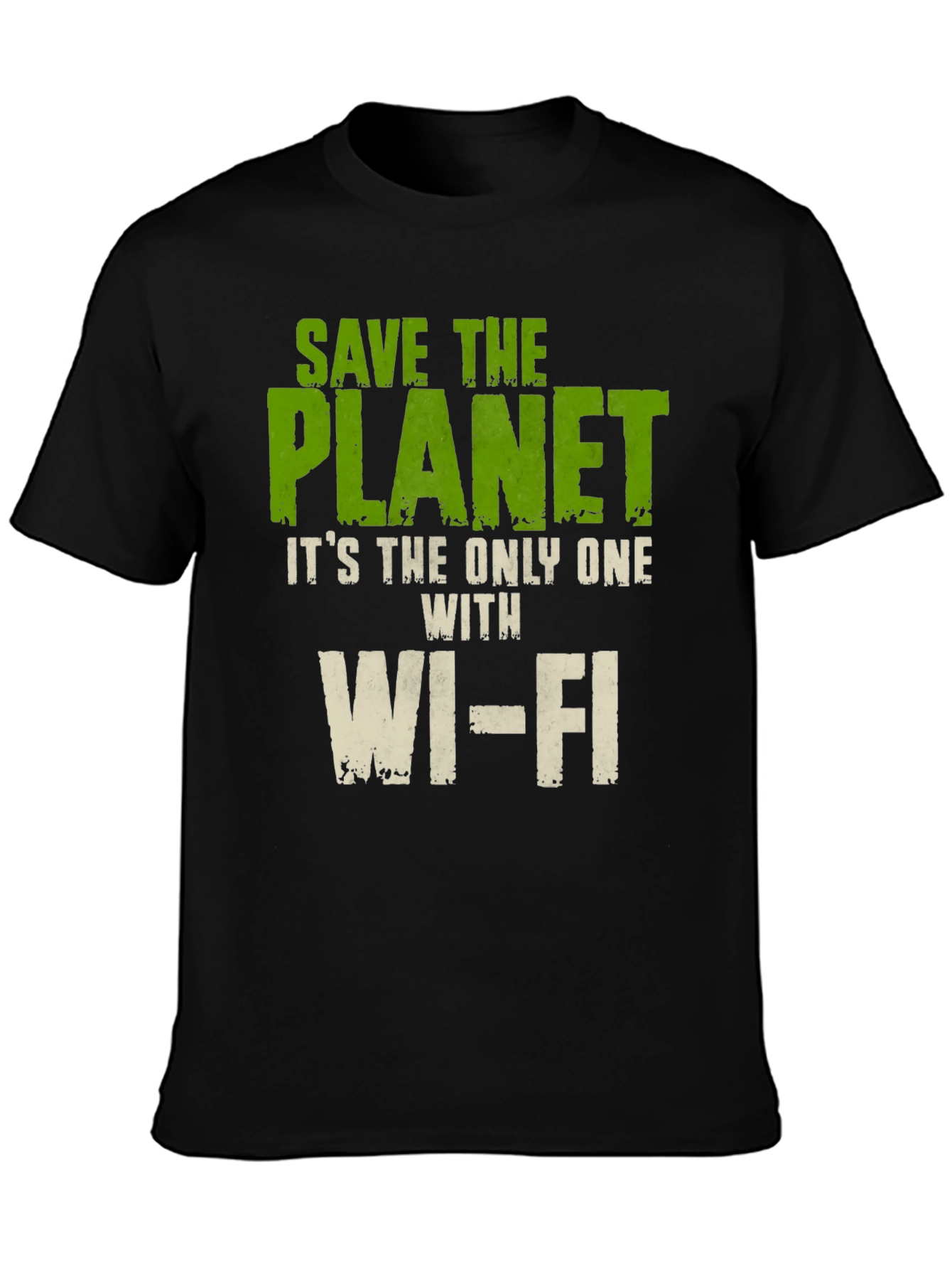 Black Save the Planet T-Shirt - Wi-Fi Humor Tee view 3