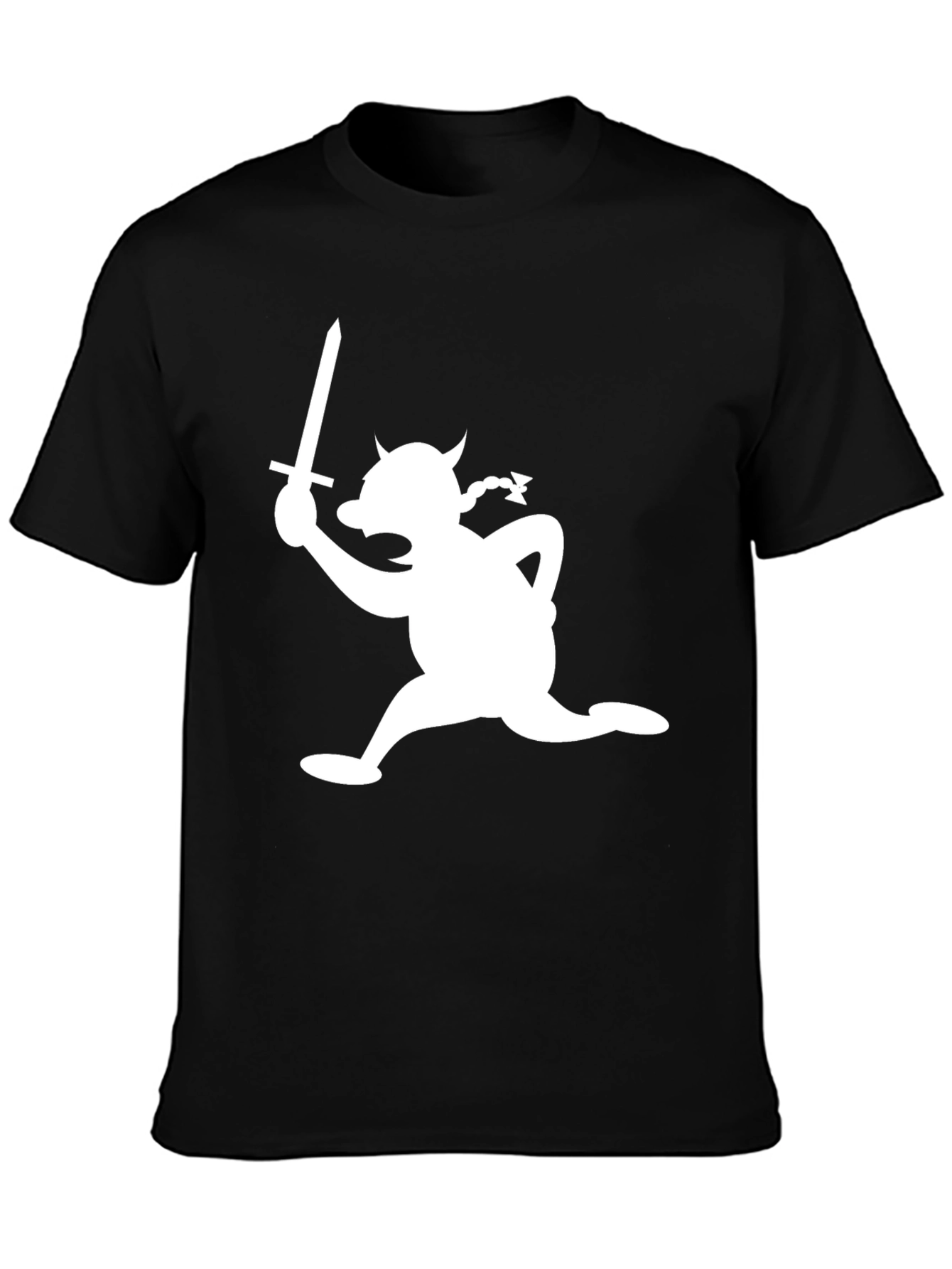 Black Viking Cartoon Graphic Tee - Black Cotton Casual Shirt view 3