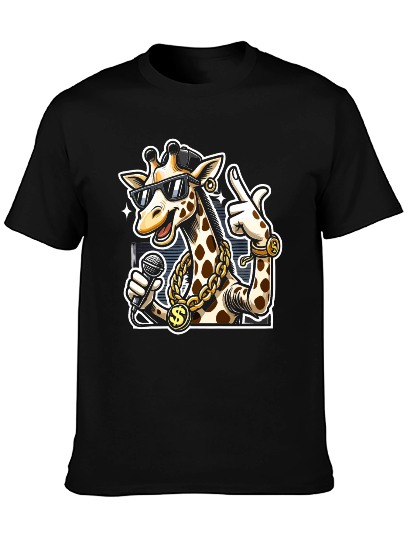Black Rapper Giraffe T-Shirt - Funny Cartoon Graphic Tee view 3