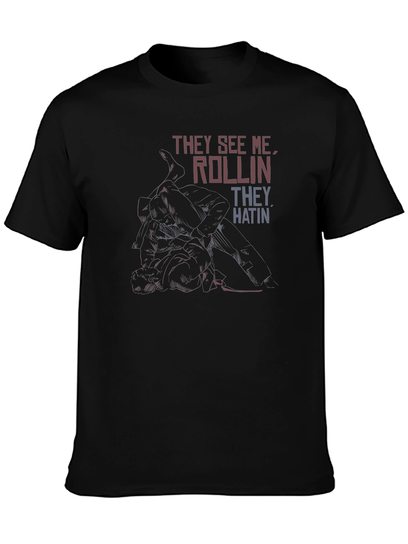 Black They See Me Rollin' Black Graphic T-Shirt view 3