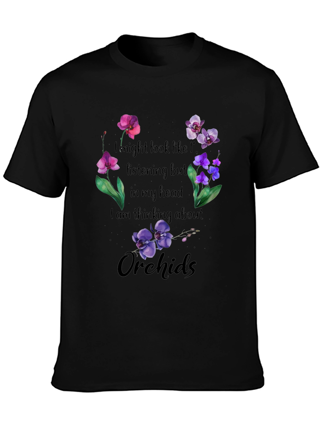 Black Thinking About Orchids T-Shirt view 3