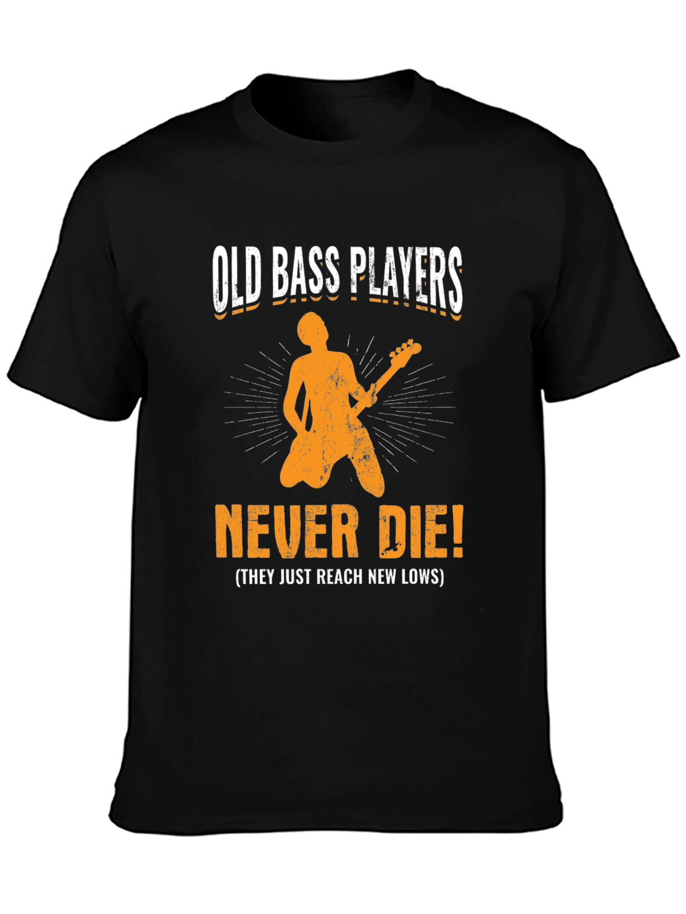 Black Old Bass Players Never Die T-Shirt view 3