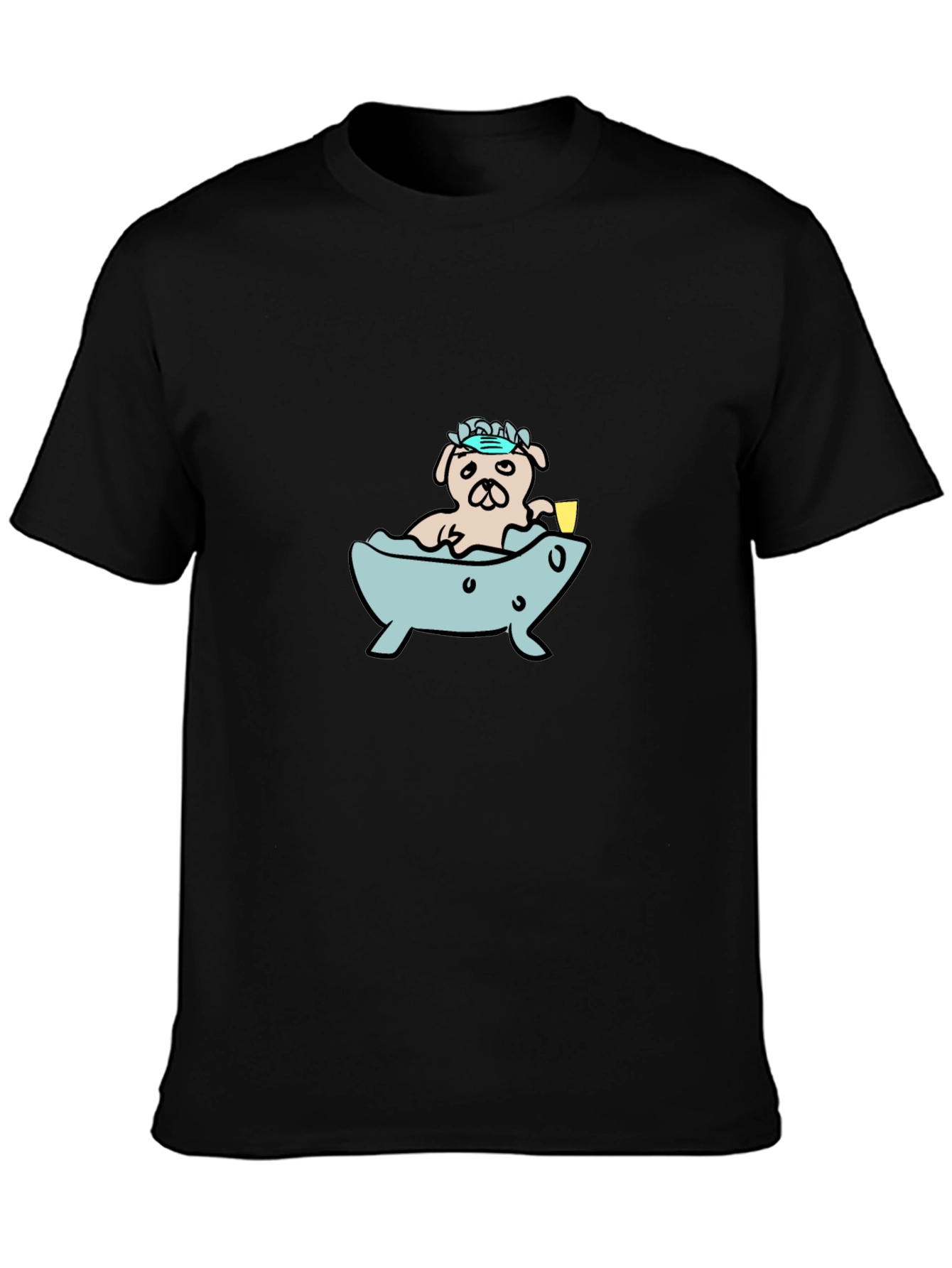 Black Pug in Tub T-Shirt - Cartoon Dog Tee view 3